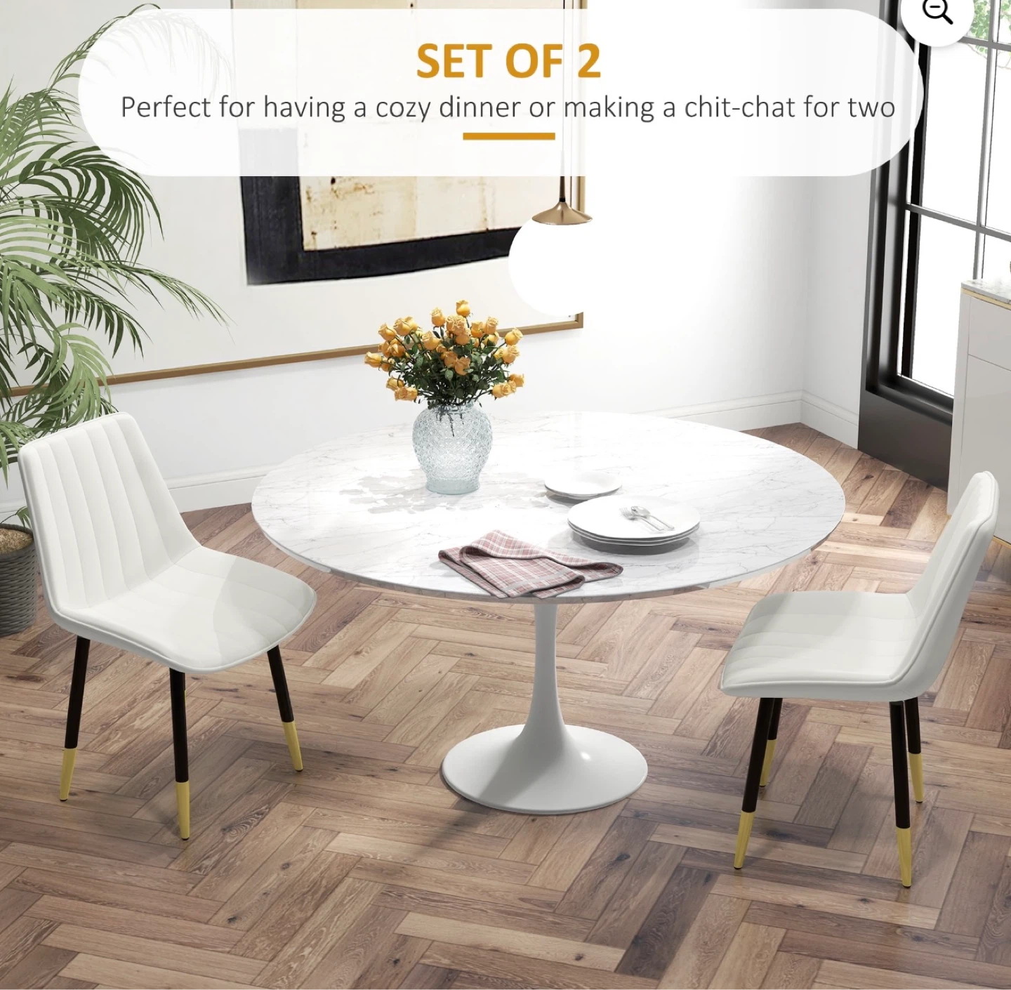 Set of 2 White PU Leather Dining Chairs - photo 4