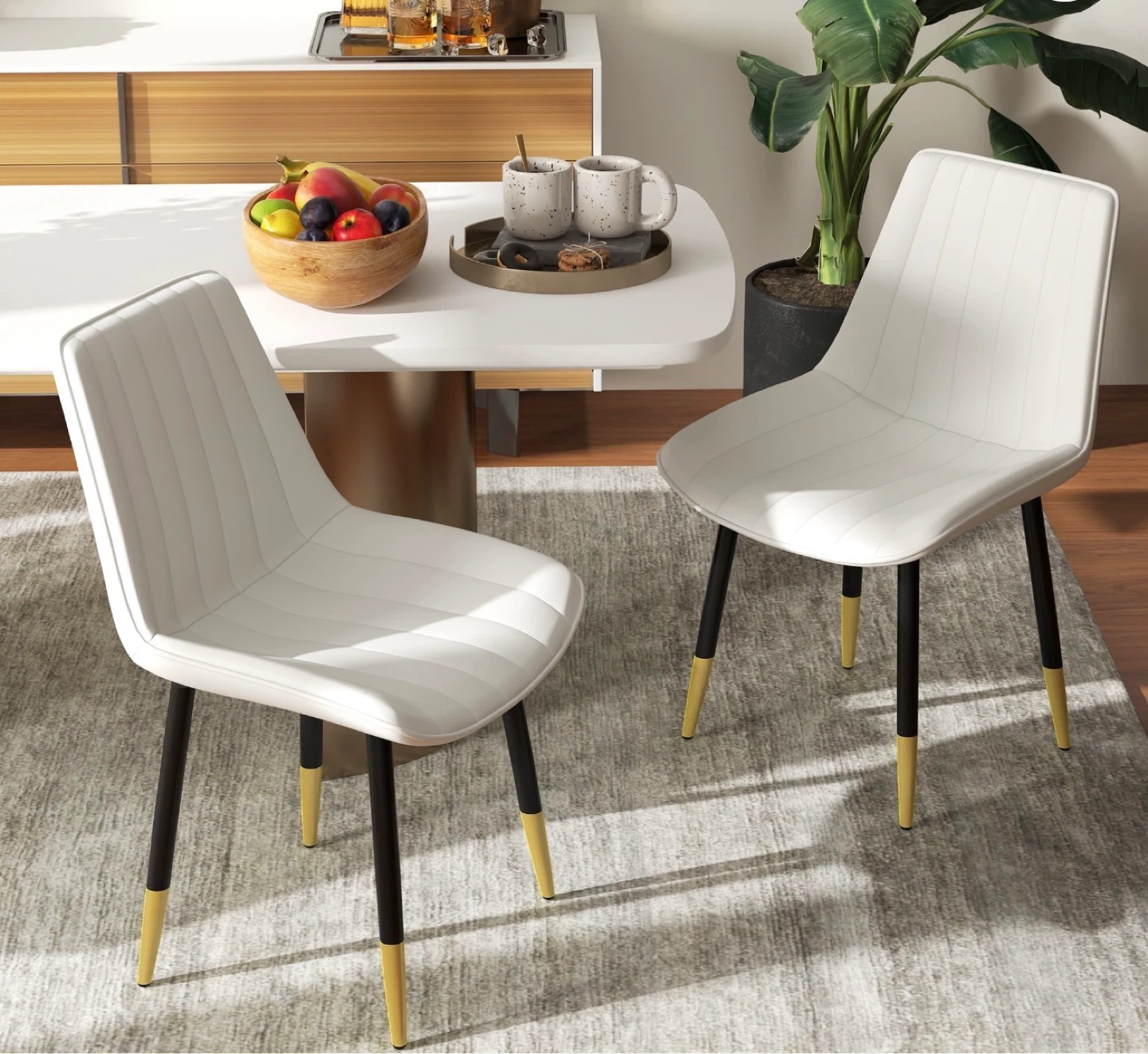 Set of 2 White PU Leather Dining Chairs