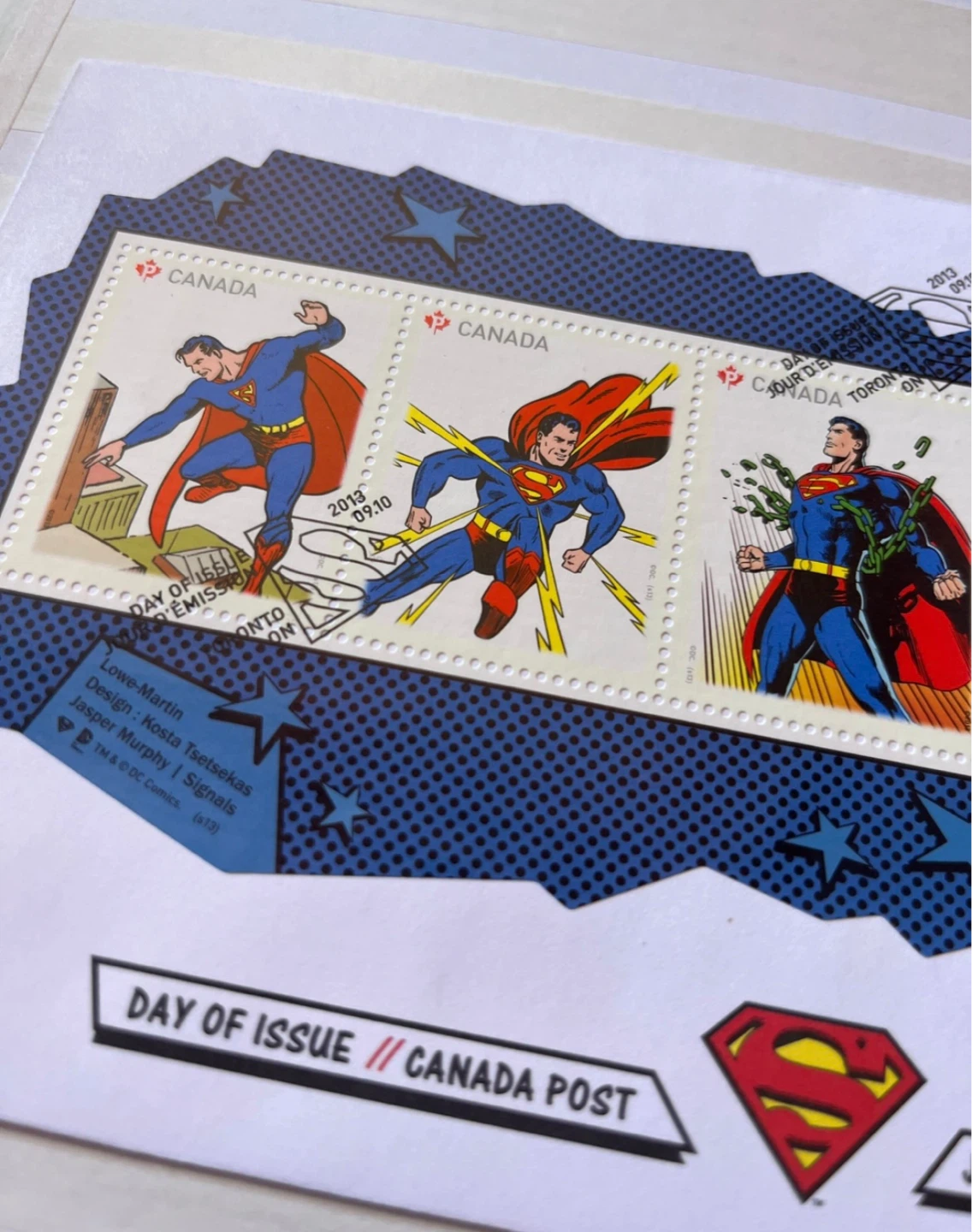 Superman (2013) Day of Issue Canadian Stamps