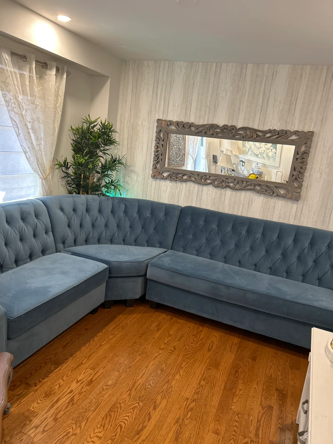 Blue Velvet Tufted Sectional Sofa