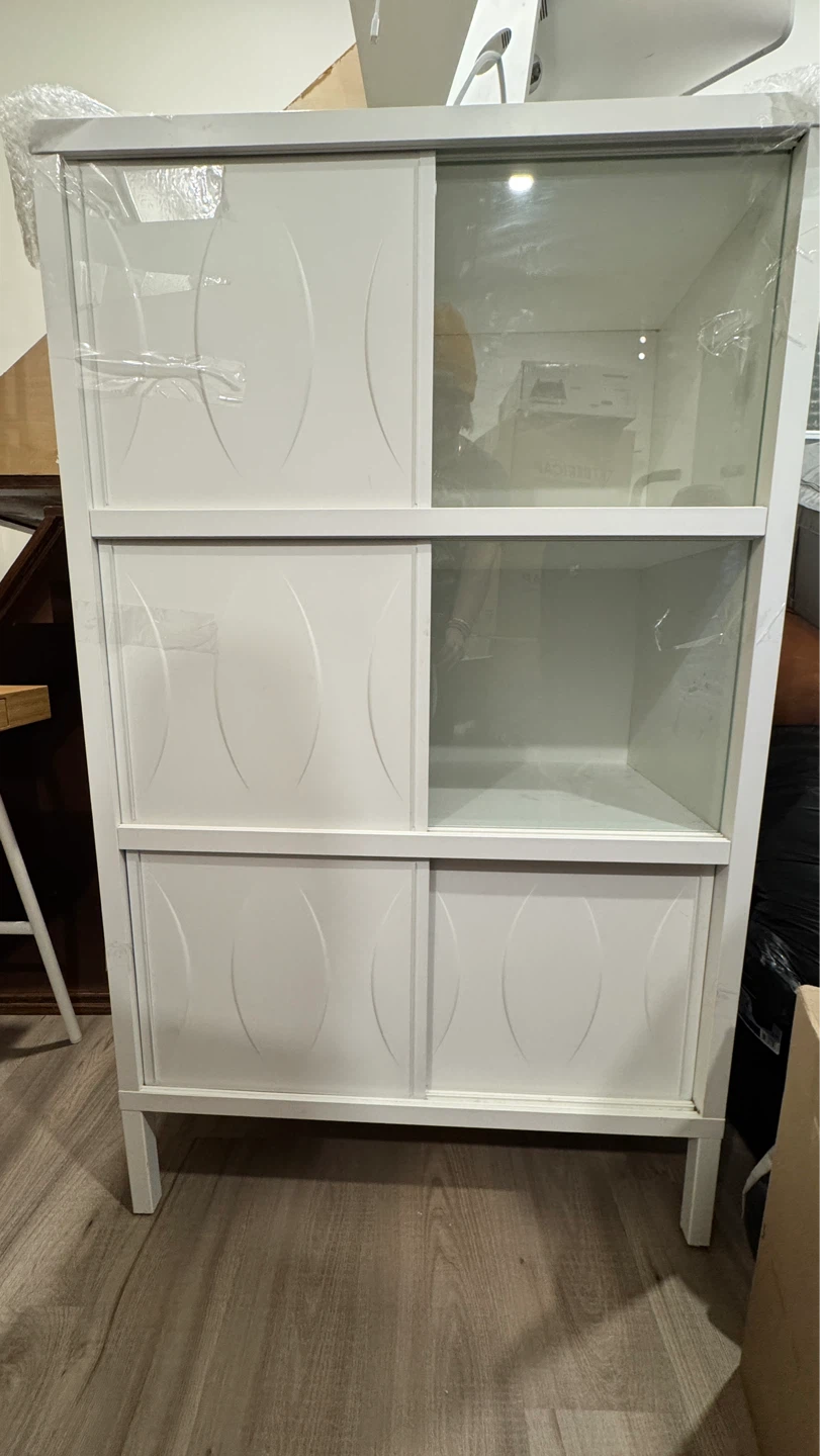 MAKE AN OFFER!  Sliding Door Cabinet – Glass + Solid Panels - photo 2