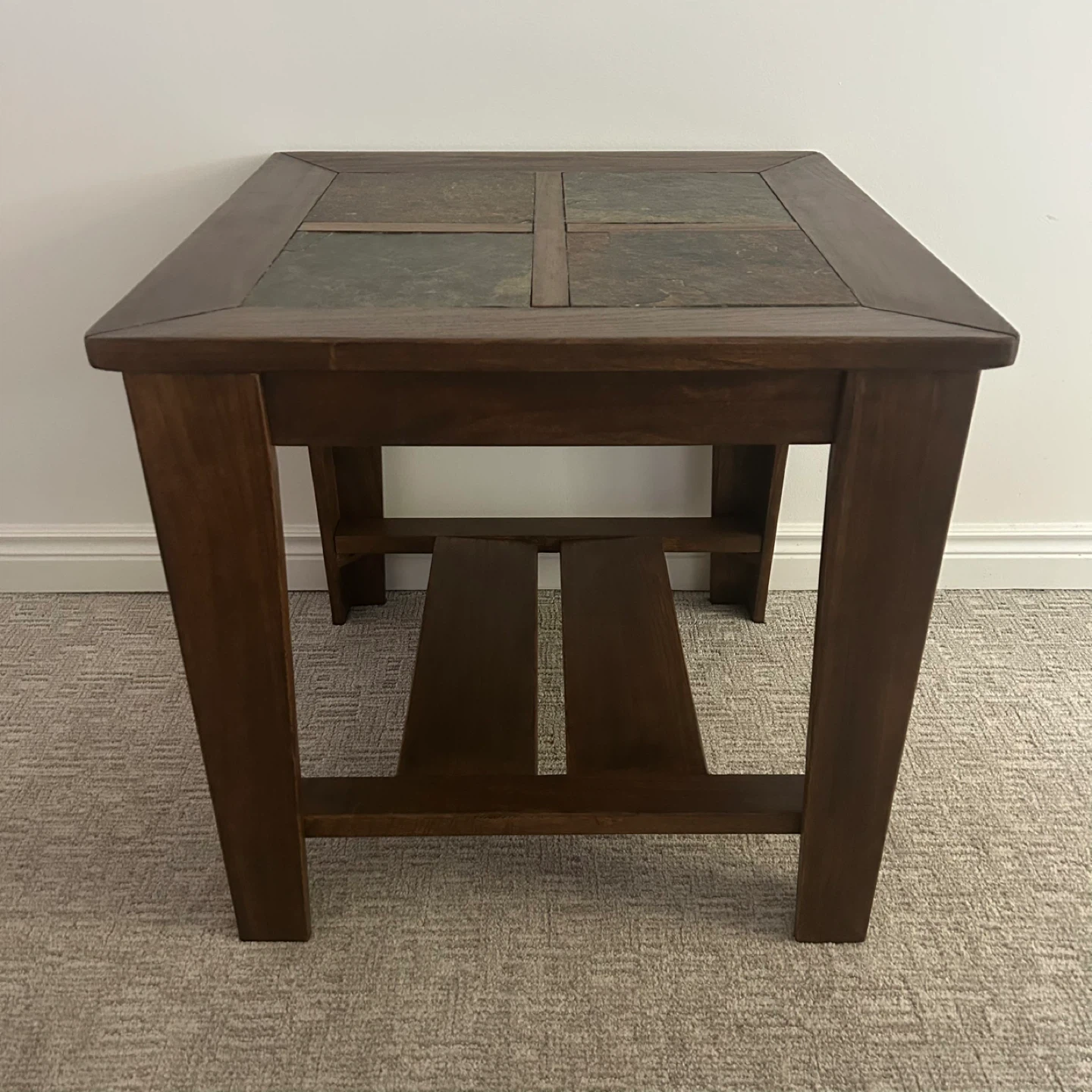 Refinished Wooden End Table with Slate Inlay - photo 3