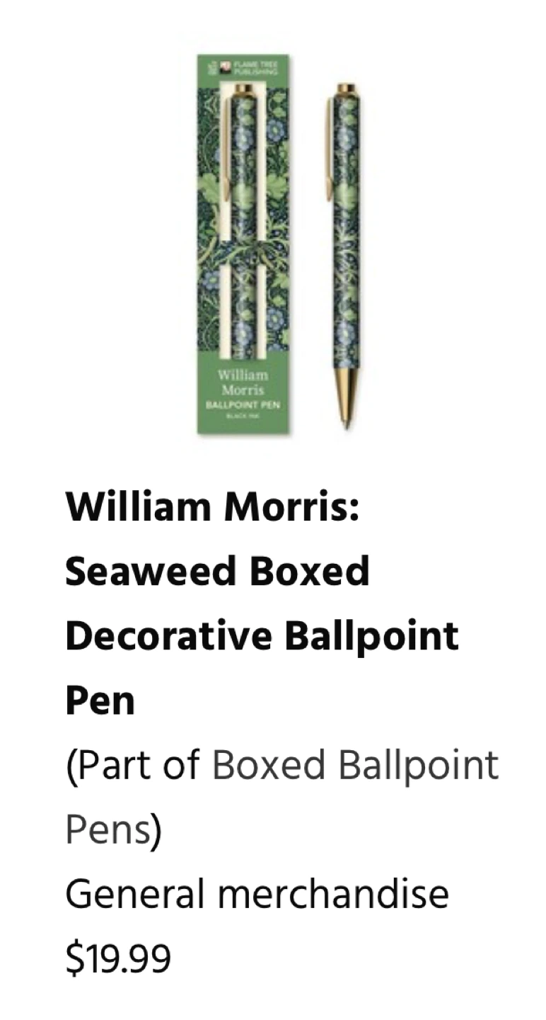 🌱William Morris Seaweed Decorative Ballpoint Pen - Black Ink - photo 3