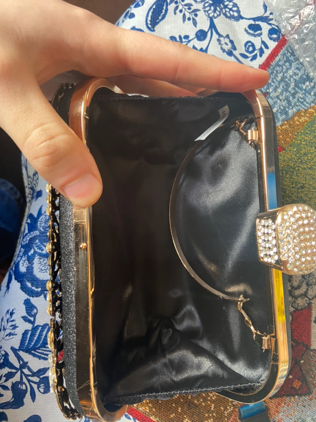 Embellished Black Clutch Bag with faux Rhinestones - photo 4