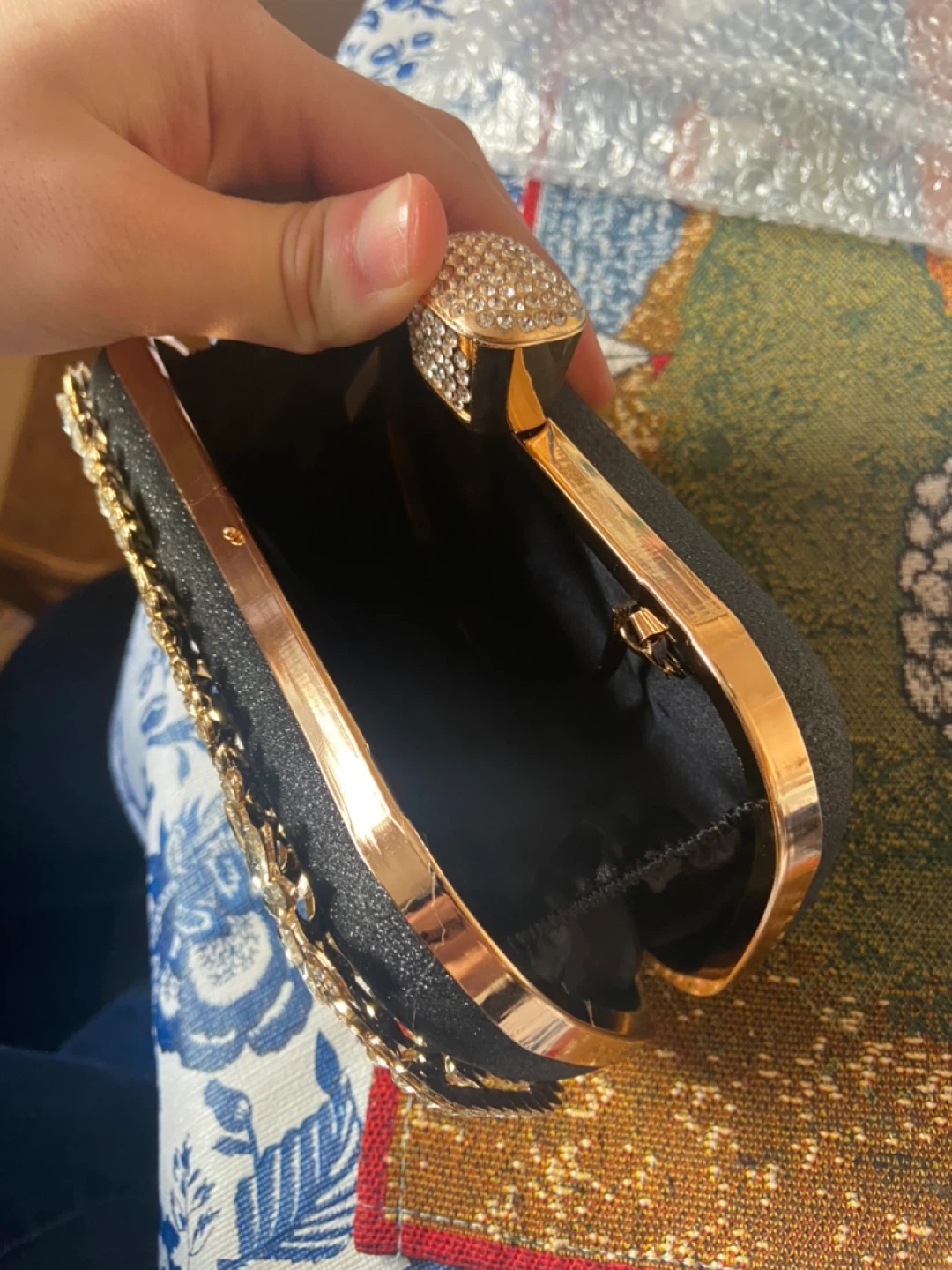 Embellished Black Clutch Bag with faux Rhinestones - photo 3