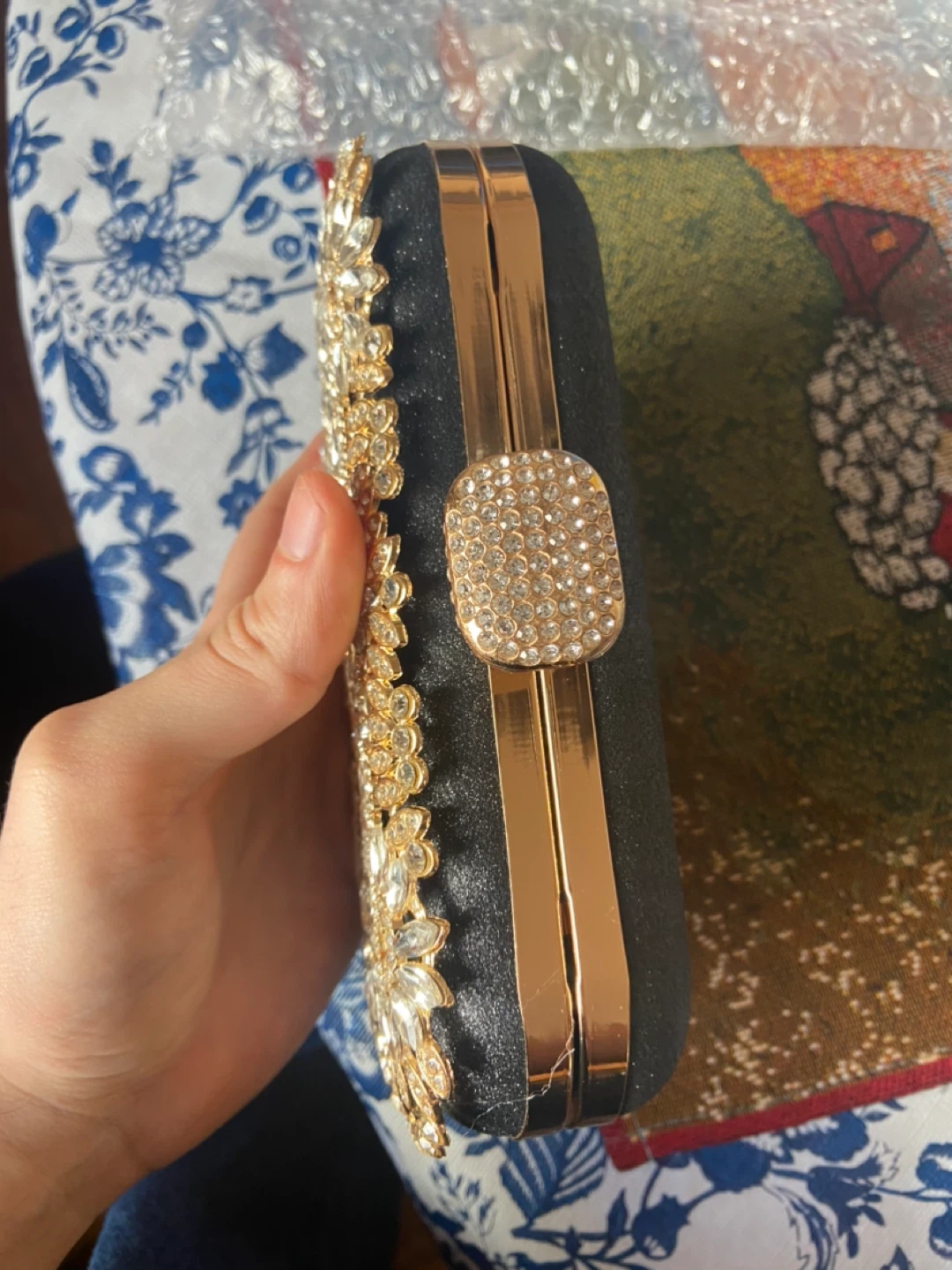 Embellished Black Clutch Bag with faux Rhinestones - photo 2