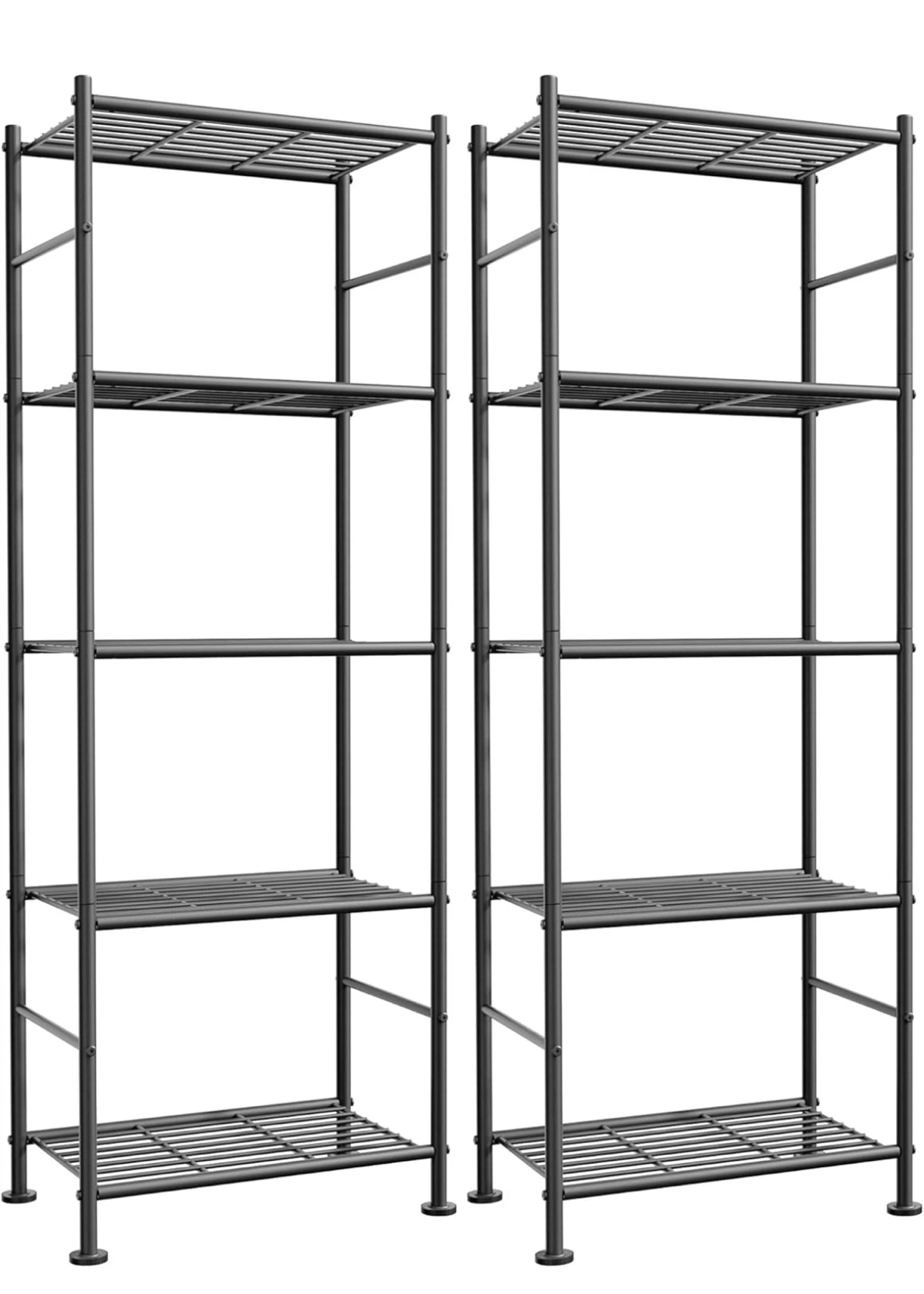 Set of 2 Black Metal 5-Tier Shelving Units