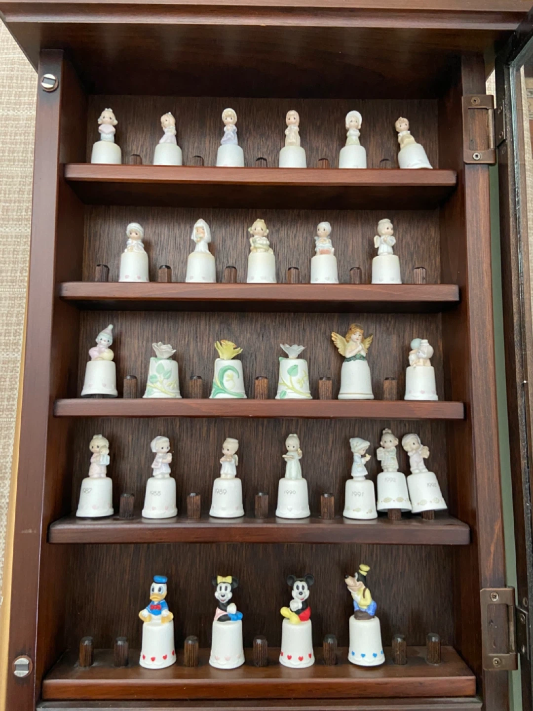 Wooden Display Cabinet with Figurine Thimbles