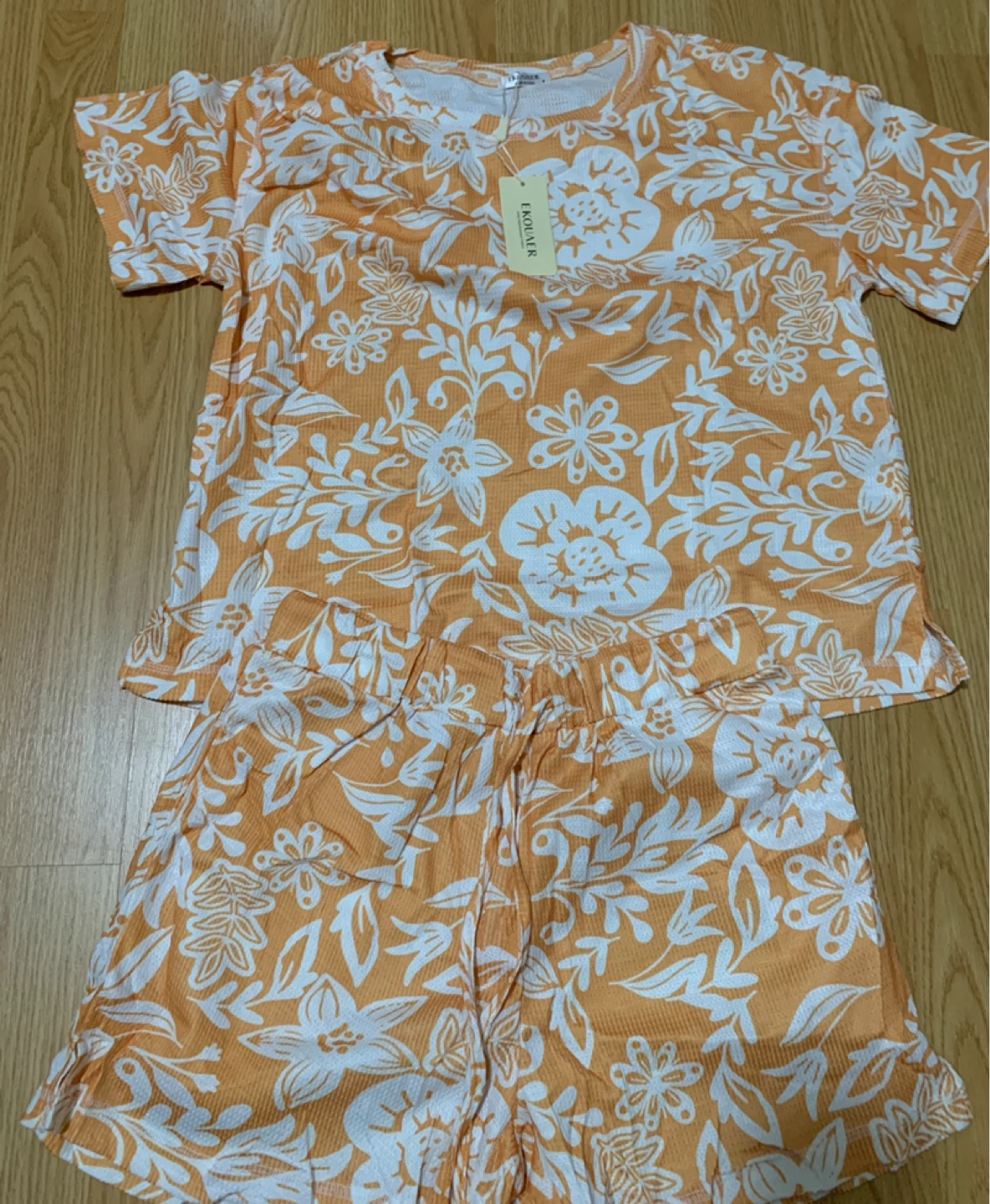 EKOUAER Orange Floral Pajama Set - Size M