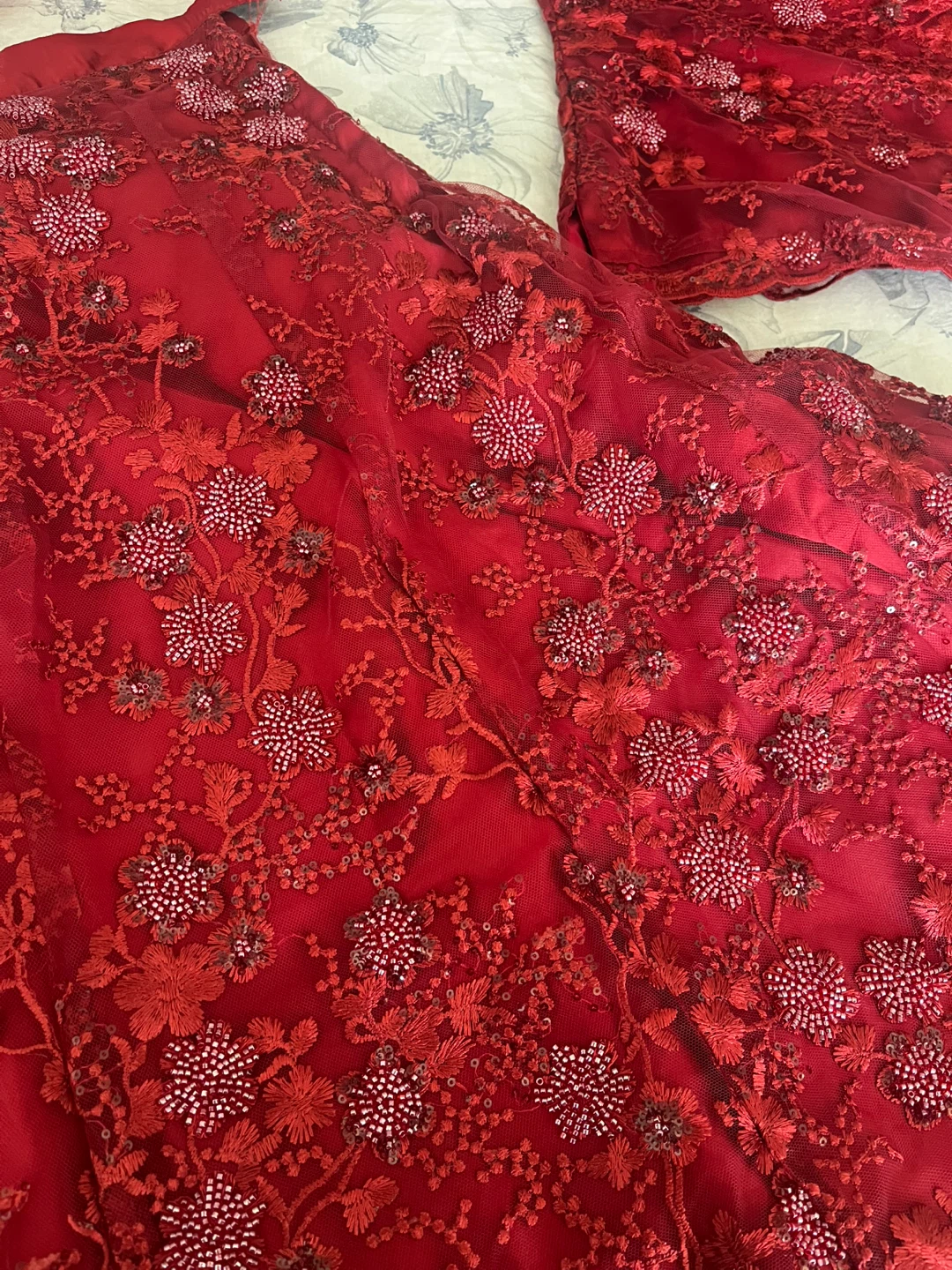 Women's Red Embroidered Lehenga Choli Dupatta Set - photo 5