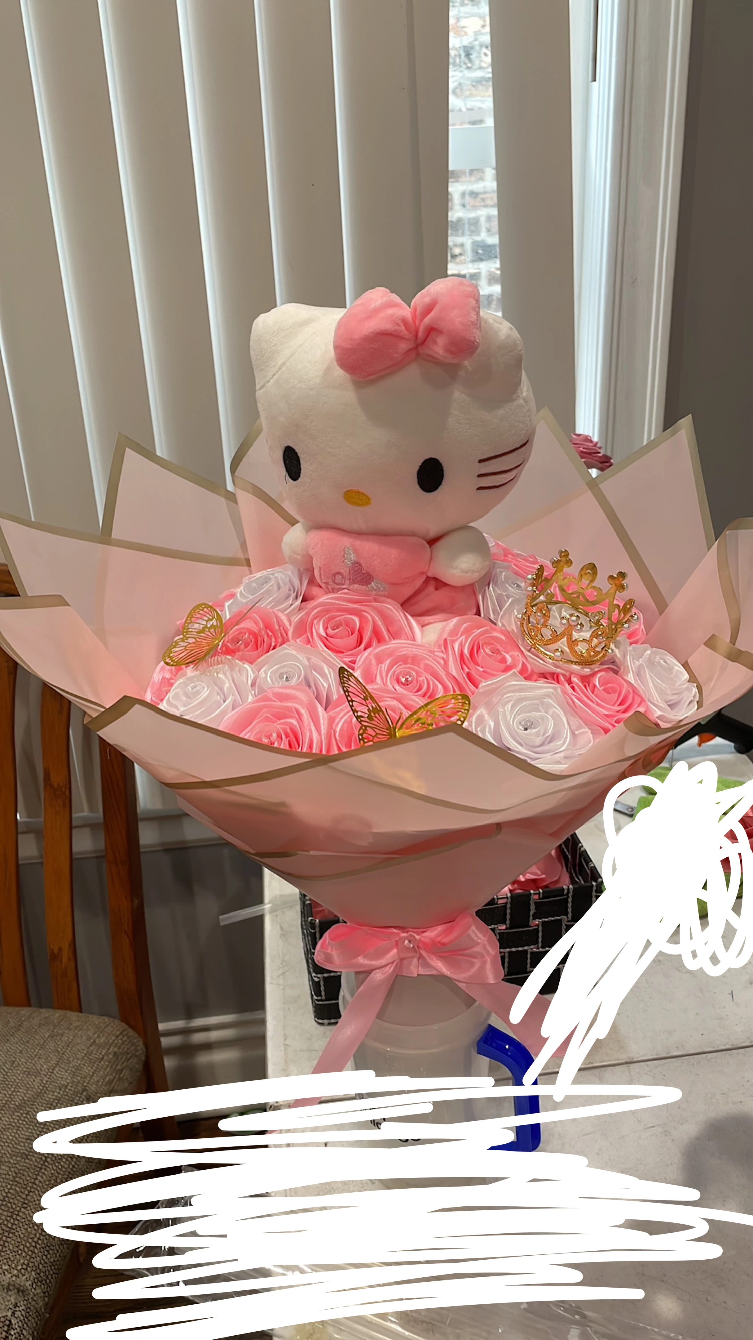 Satin Rose Bouquet with Crown and Butterflies - photo 4