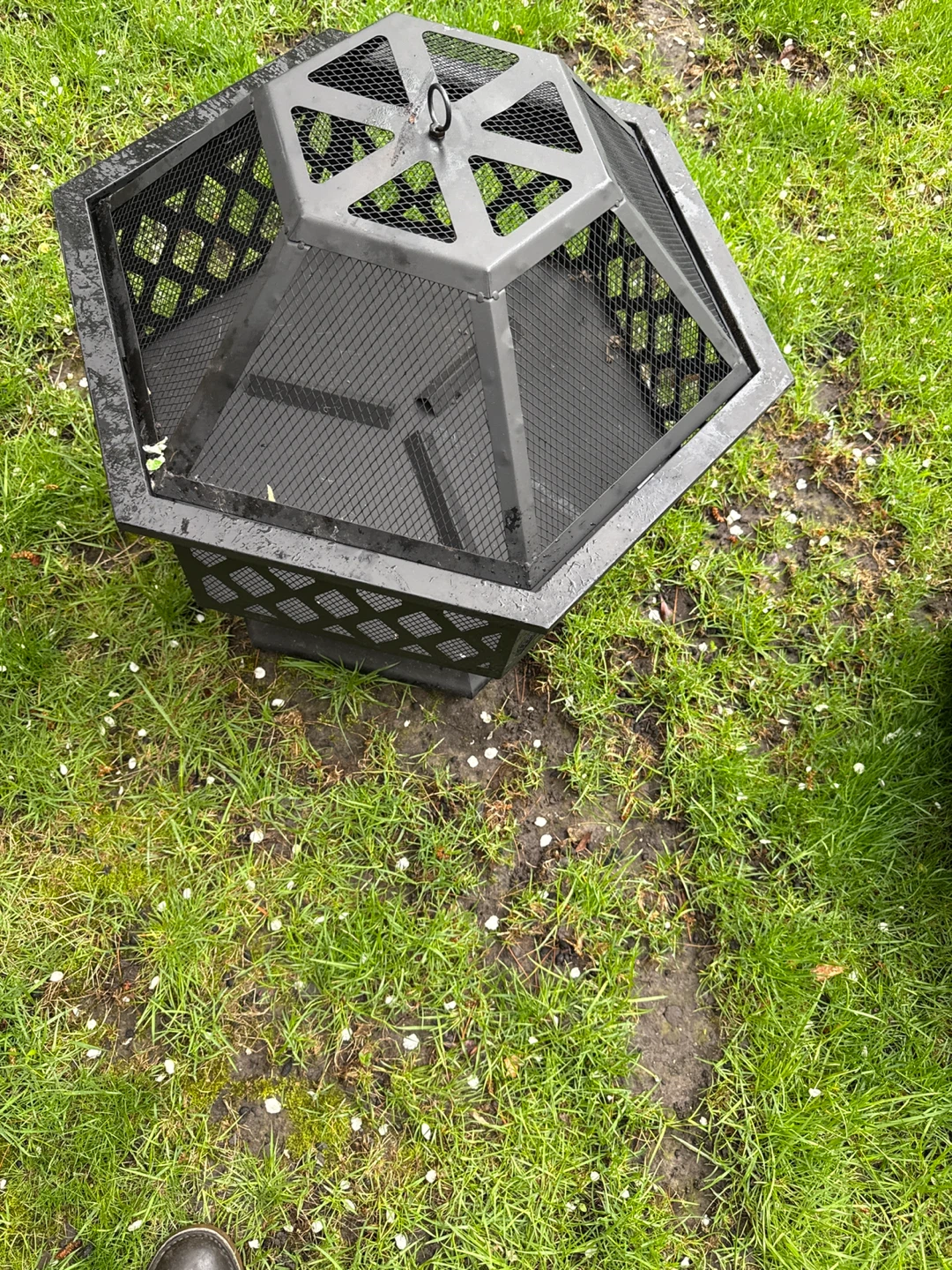 Black Octagonal Metal Fire Pit with Mesh Screen