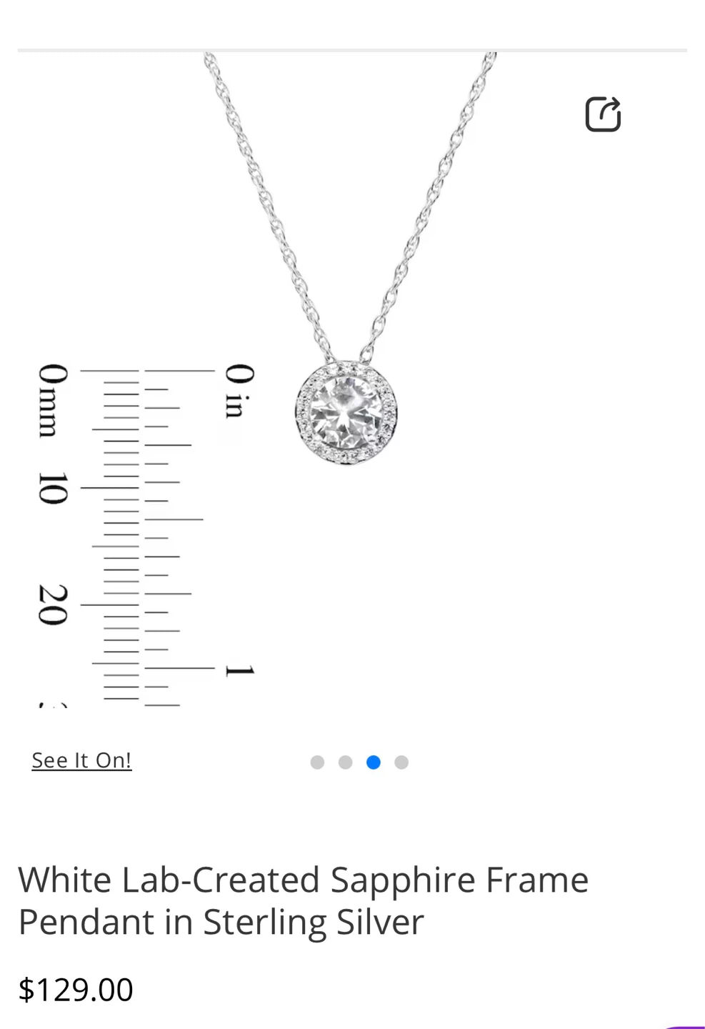 White Lab-Created Sapphire Frame Pendant in Sterling Silver - photo 3