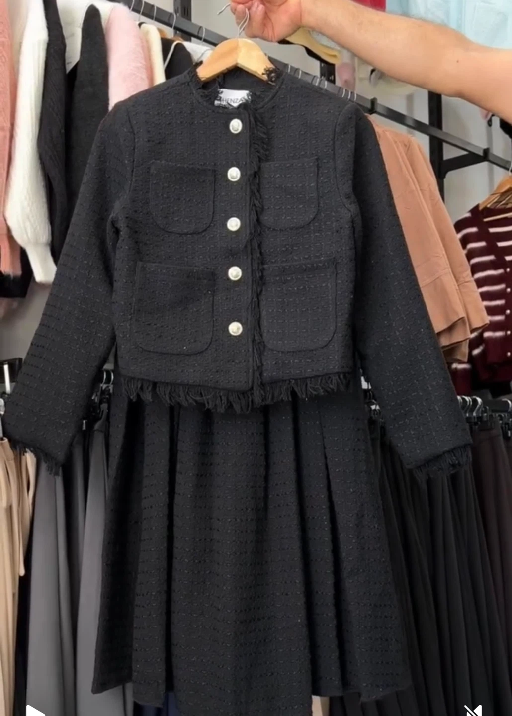 Black Tweed Jacket and Skirt Set - photo 2