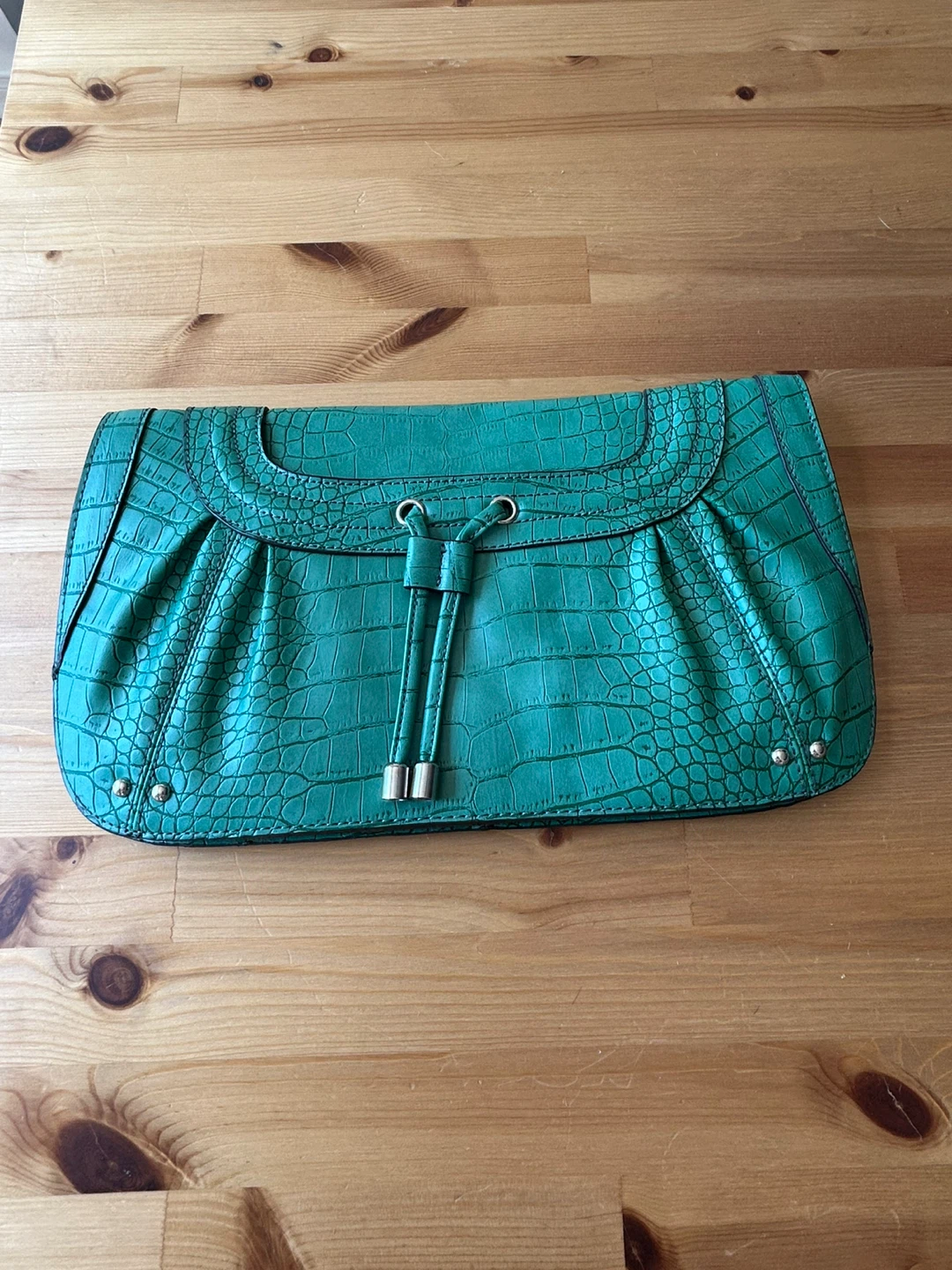 Nine West Teal Croc-Embossed Clutch Handbag