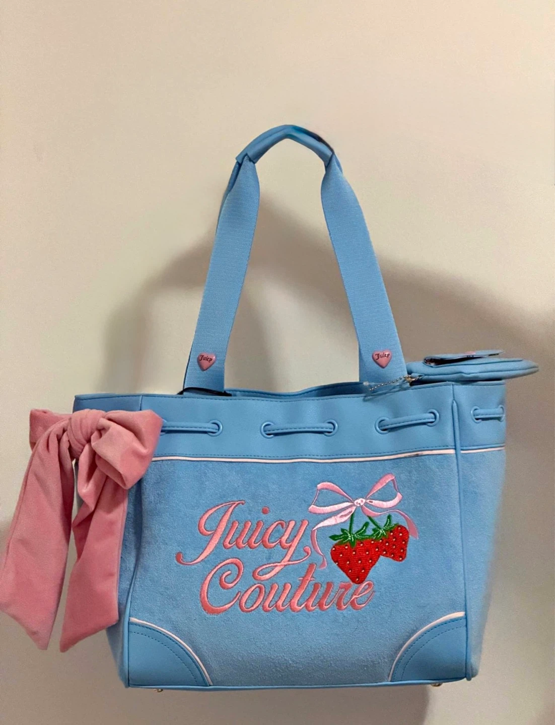Juicy Couture Blue Suede Strawberry Tote Bag with Coin Purse