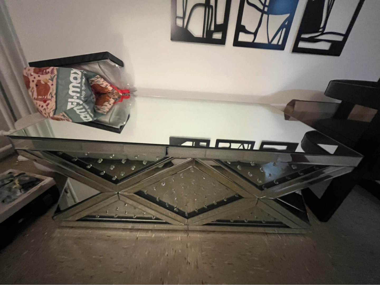 47.5 Inch Mirrored Rectangle Crystal Coffee Table - photo 2