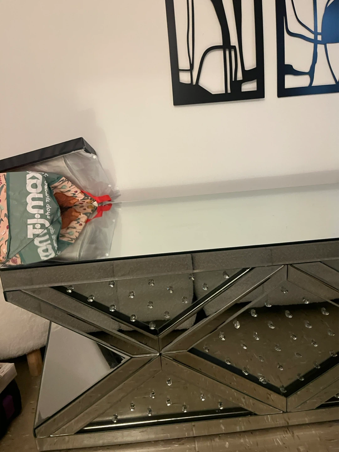 47.5 Inch Mirrored Rectangle Crystal Coffee Table - photo 5