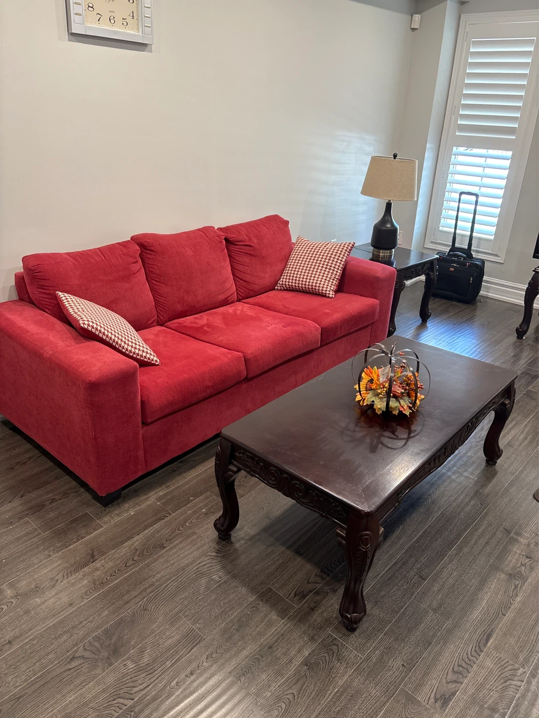 Red Sofa with Throw Pillows