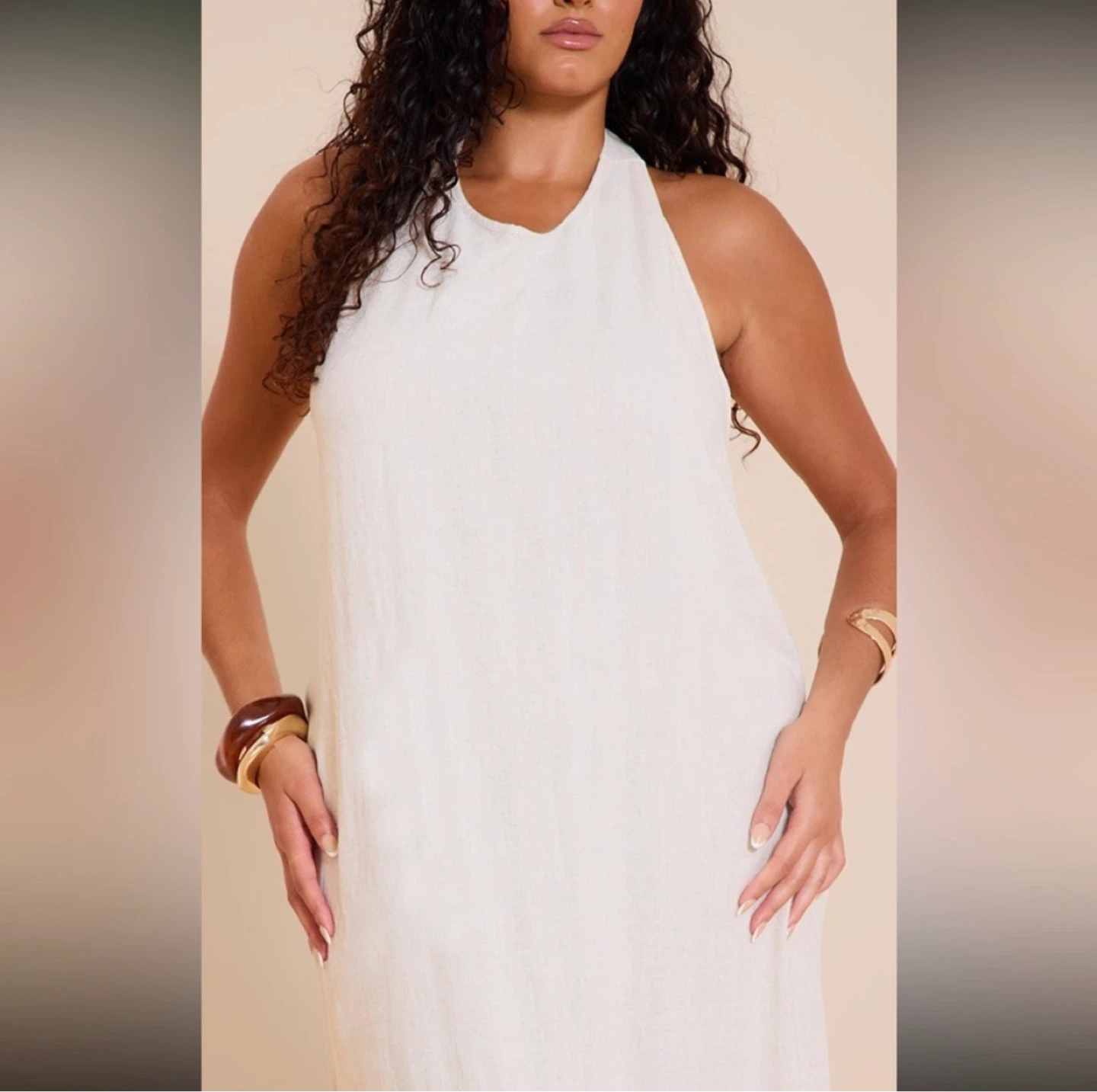 MOVING SALE - White Linen Blend Halter Maxi Dress - photo 2