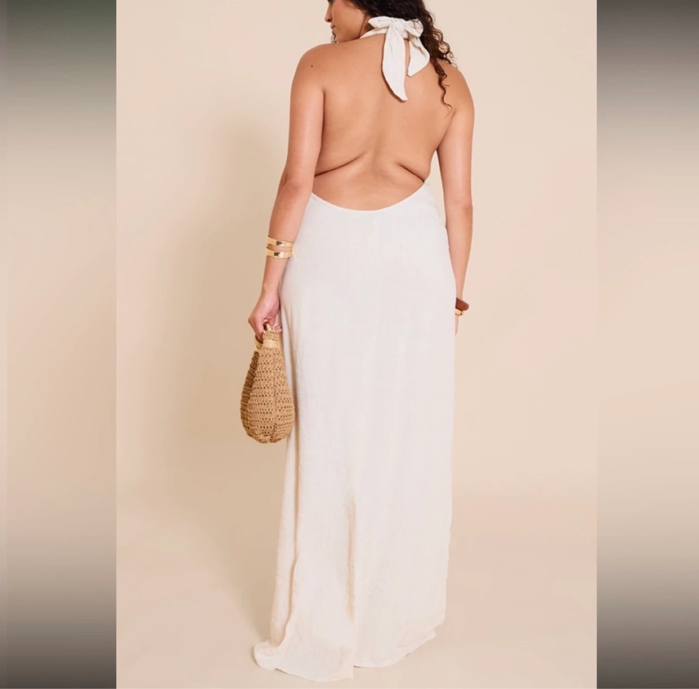 MOVING SALE - White Linen Blend Halter Maxi Dress - photo 4