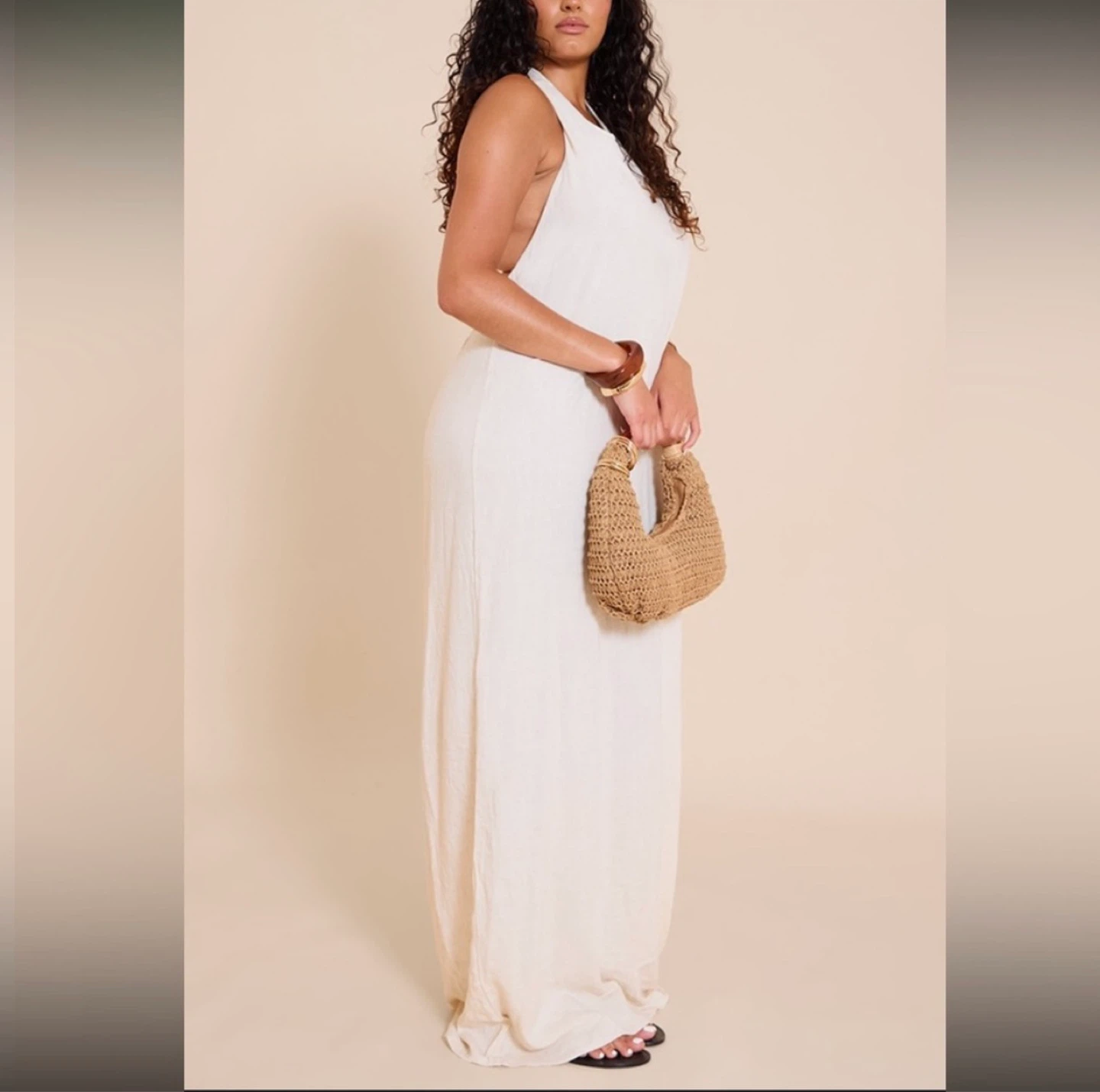 MOVING SALE - White Linen Blend Halter Maxi Dress - photo 3