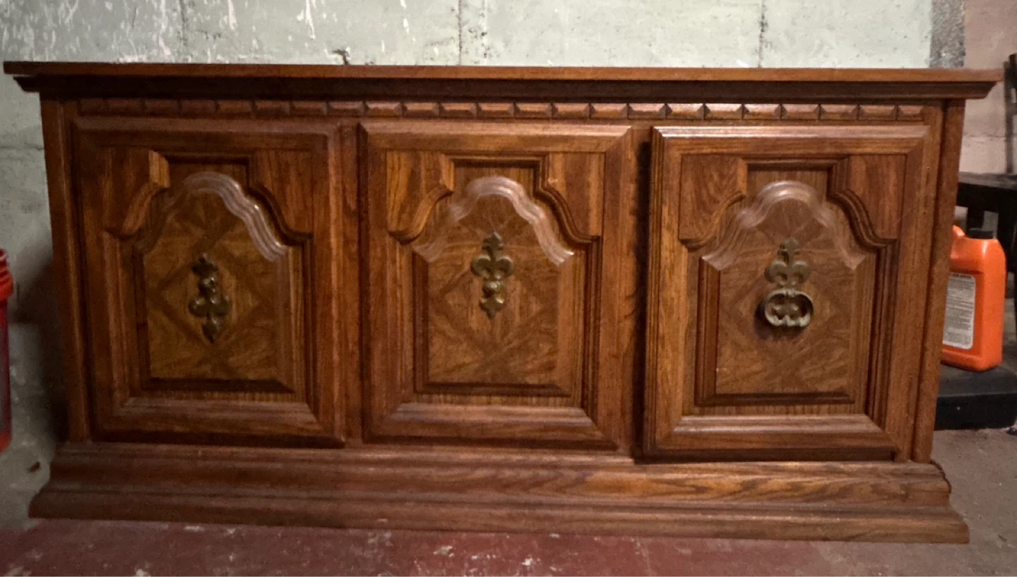 Vintage Wooden Chest with ornate carvings