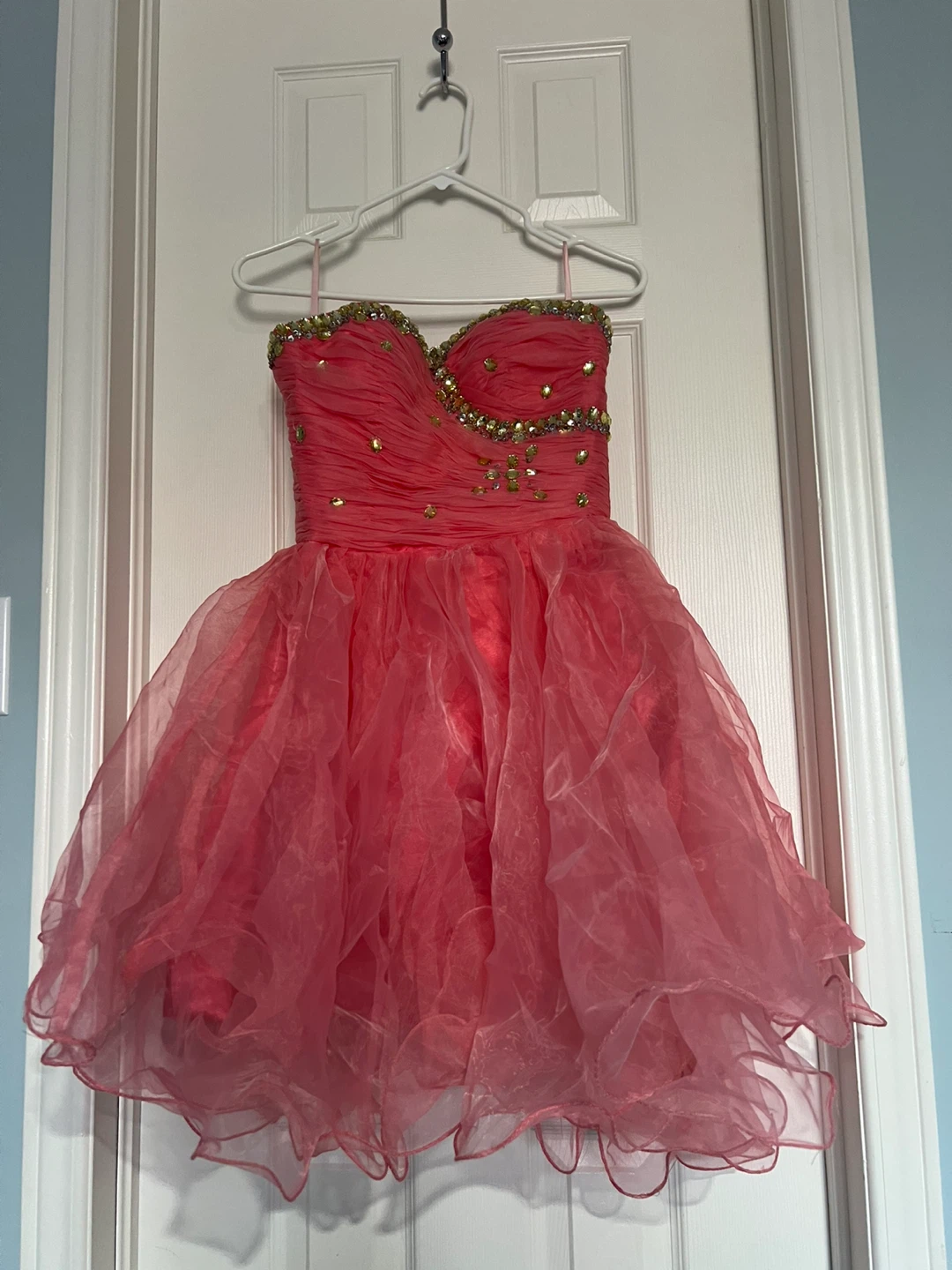 Salmon Pink Strapless Corset Ruffle Dress