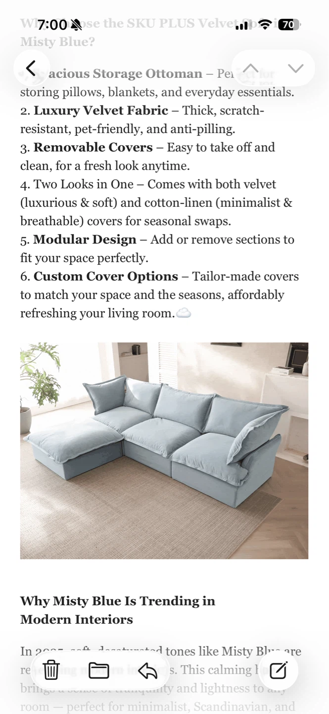 Sky Plus Velvet Cloud Sofa - Light Blue