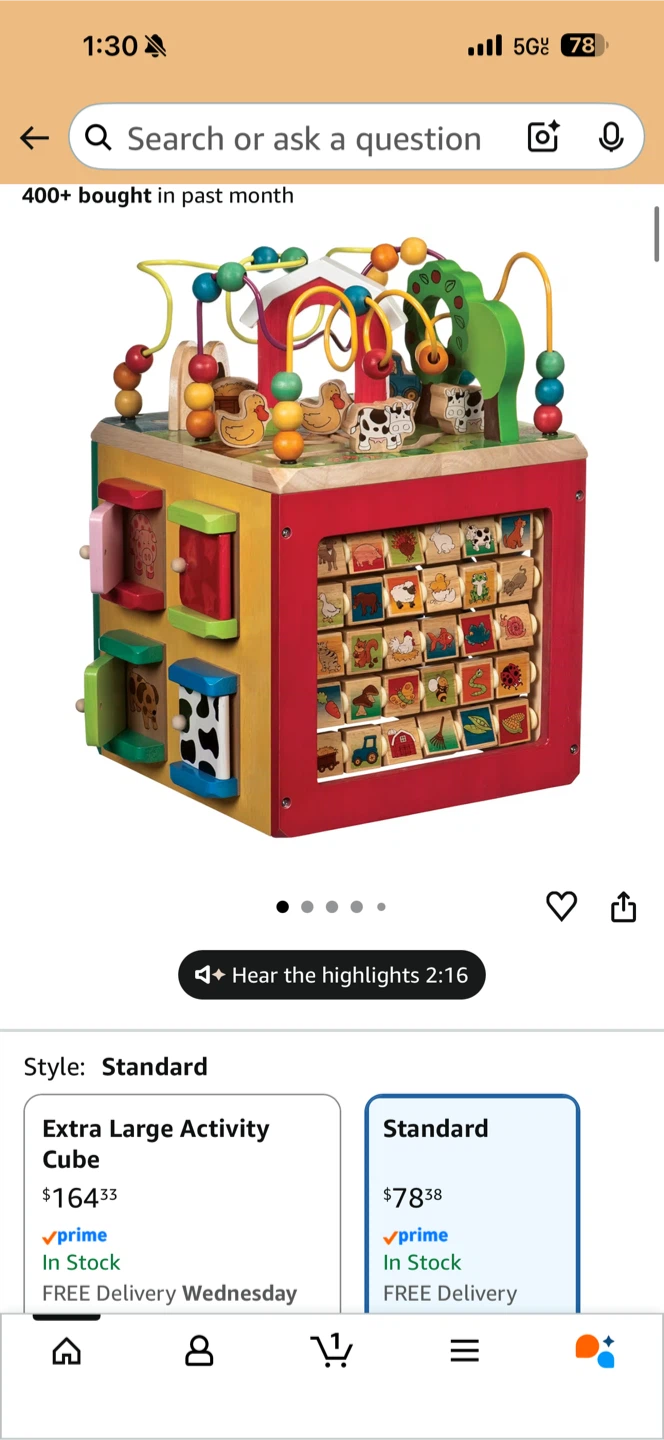 Wooden Activity Cube Toy with Bead Maze and Animal Spinners - photo 2