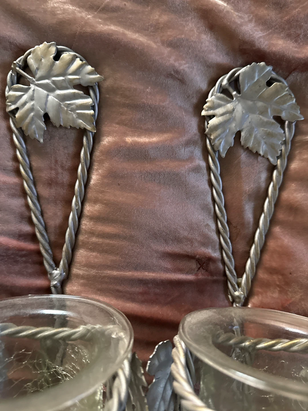 Pair of Silver Leaf Wall Sconces Candle Holders - photo 3