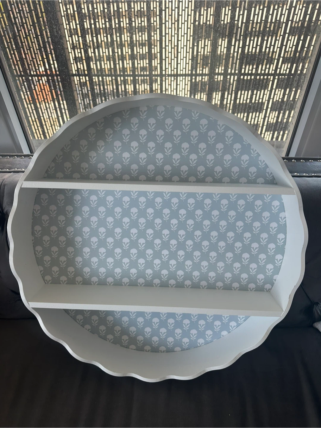 White Scalloped Shelf with Floral Pattern