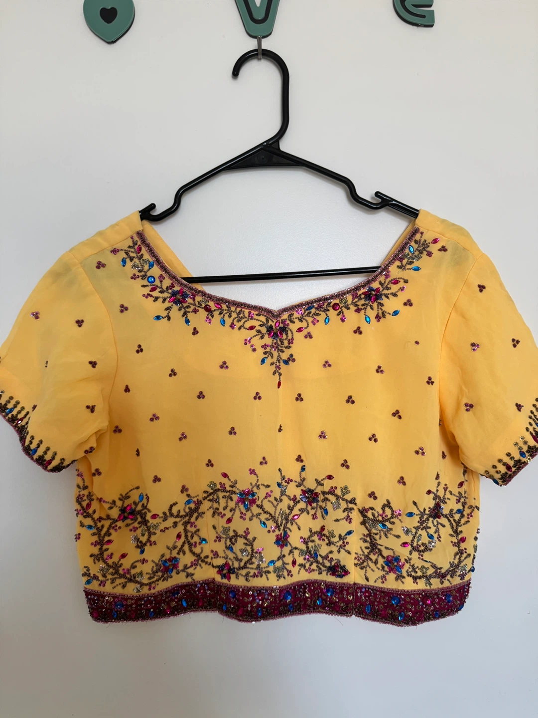Yellow Beaded Choli Top and Skirt Set - photo 2