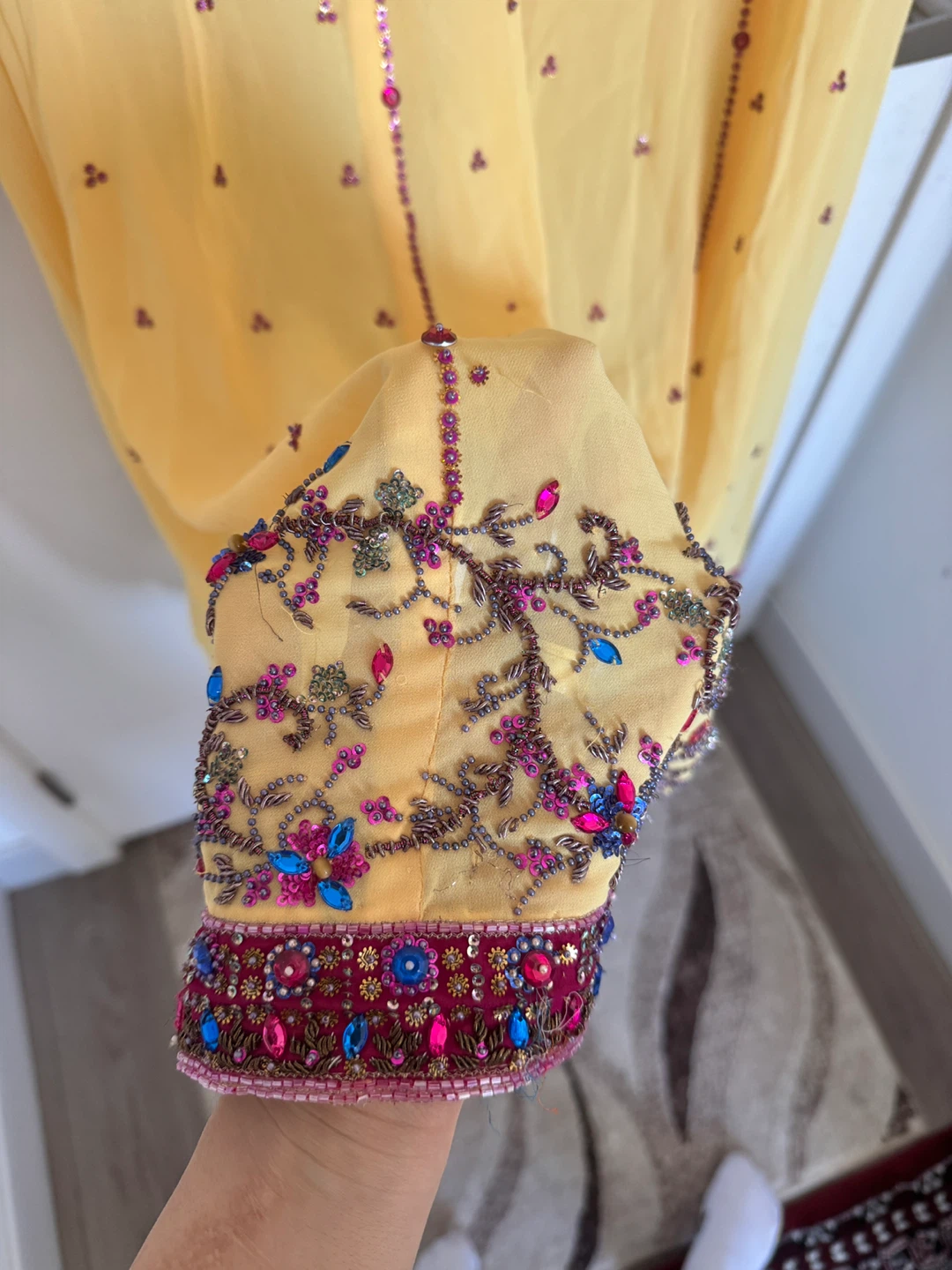 Yellow Beaded Choli Top and Skirt Set - photo 4