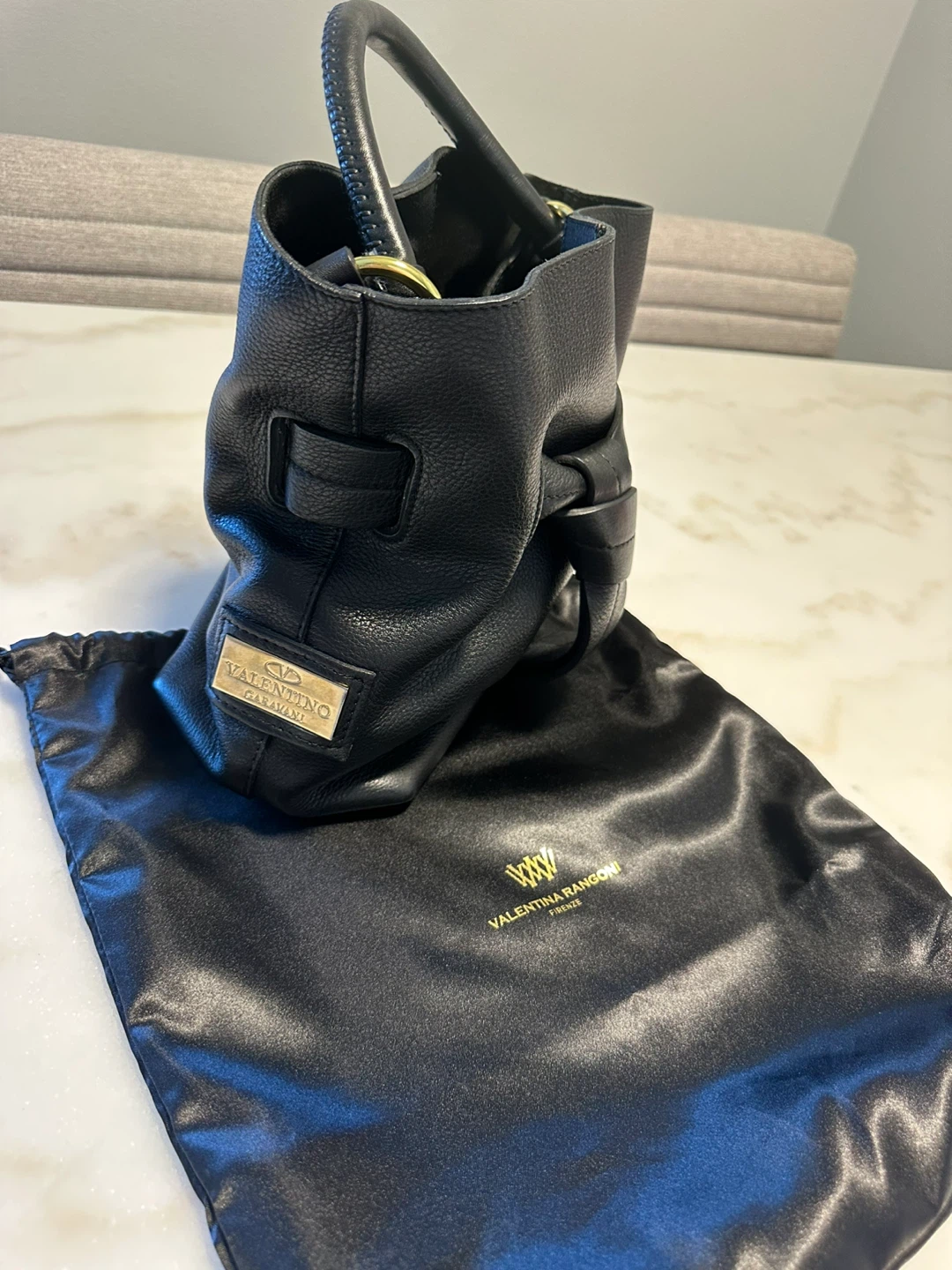 Valentino Garavani Black Leather Bucket Bag