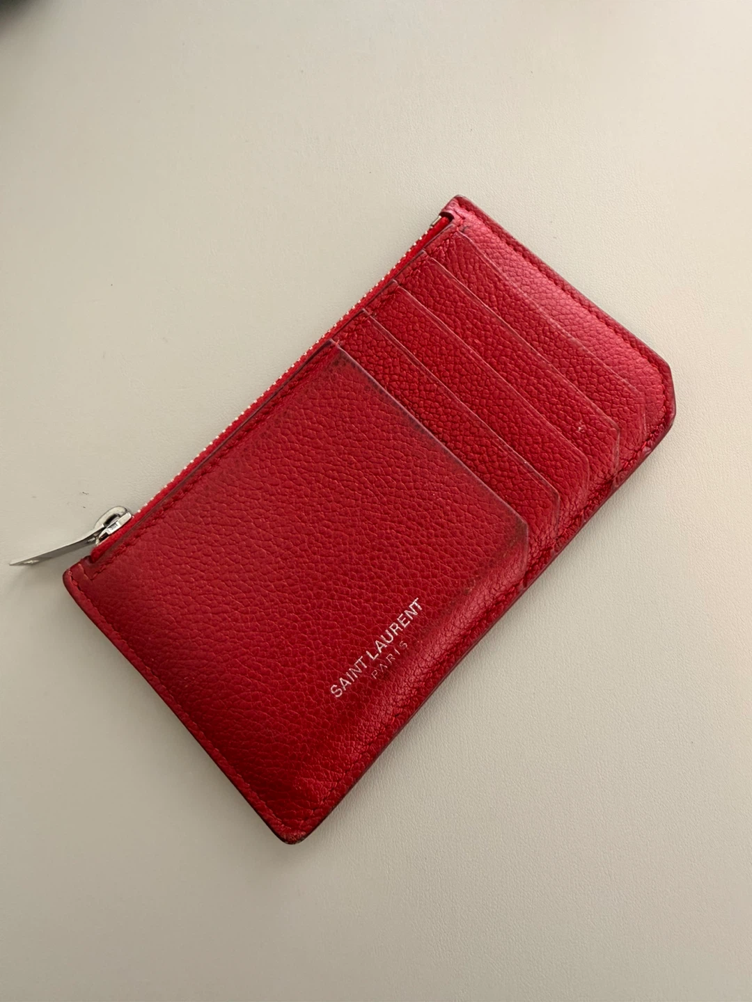 Saint Laurent Red Leather Card Holder Wallet