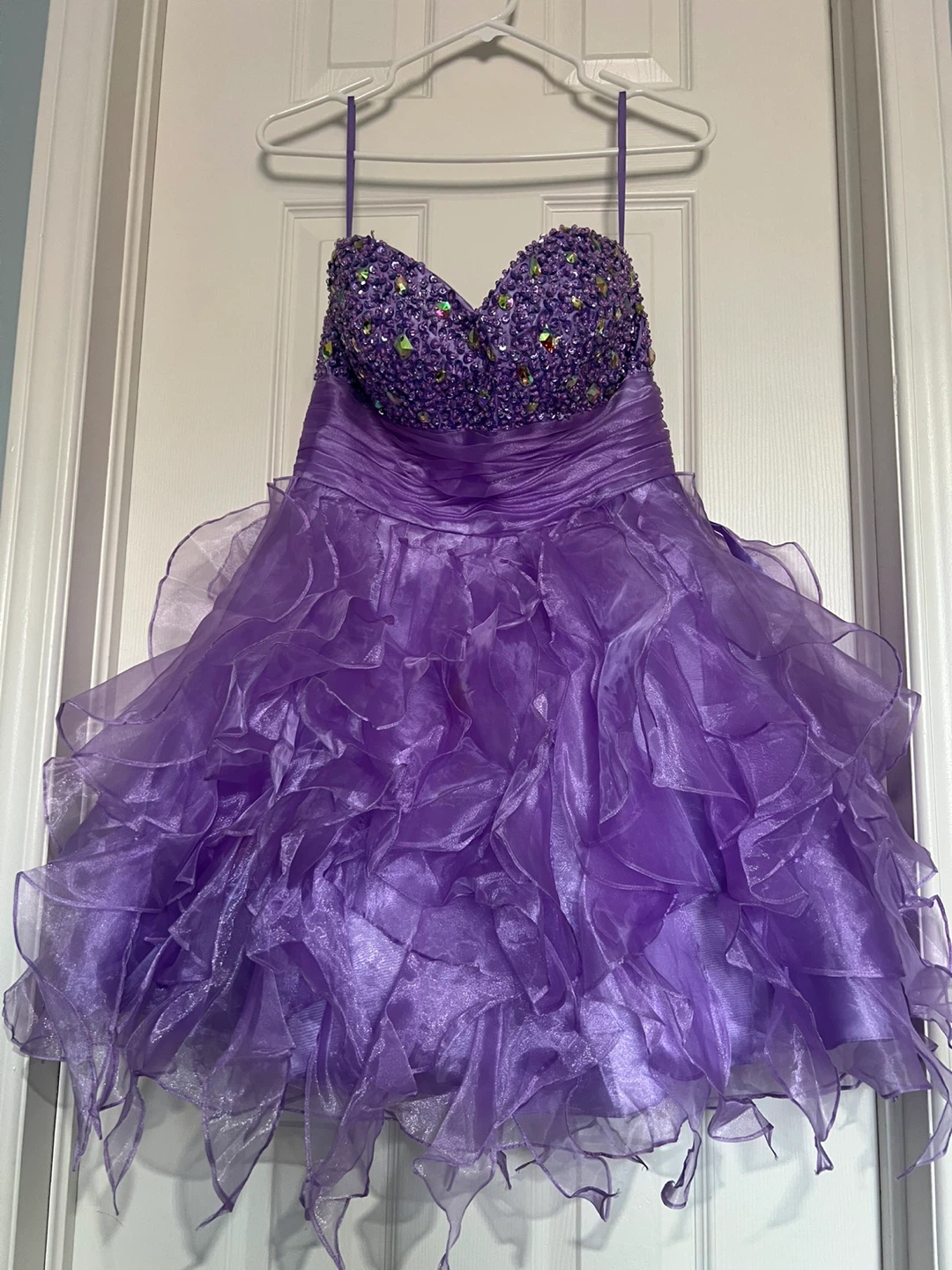 Purple Beaded Sweetheart Ruffle Party Dress