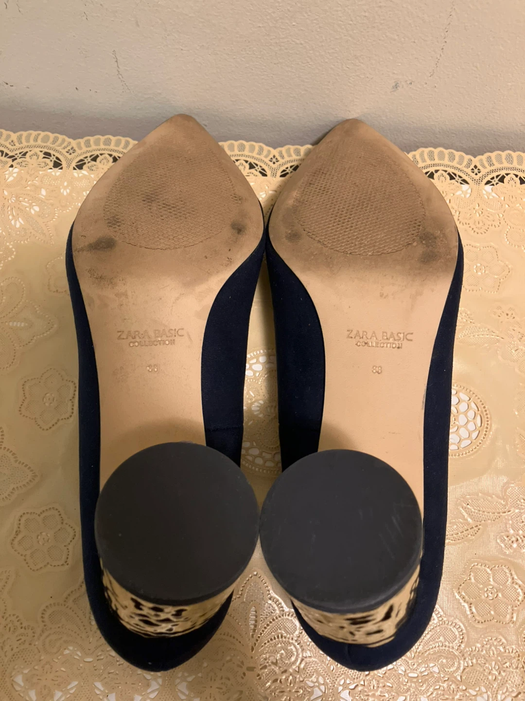 Zara Basic Collection Navy Suede Block Heels Size 38 - photo 5