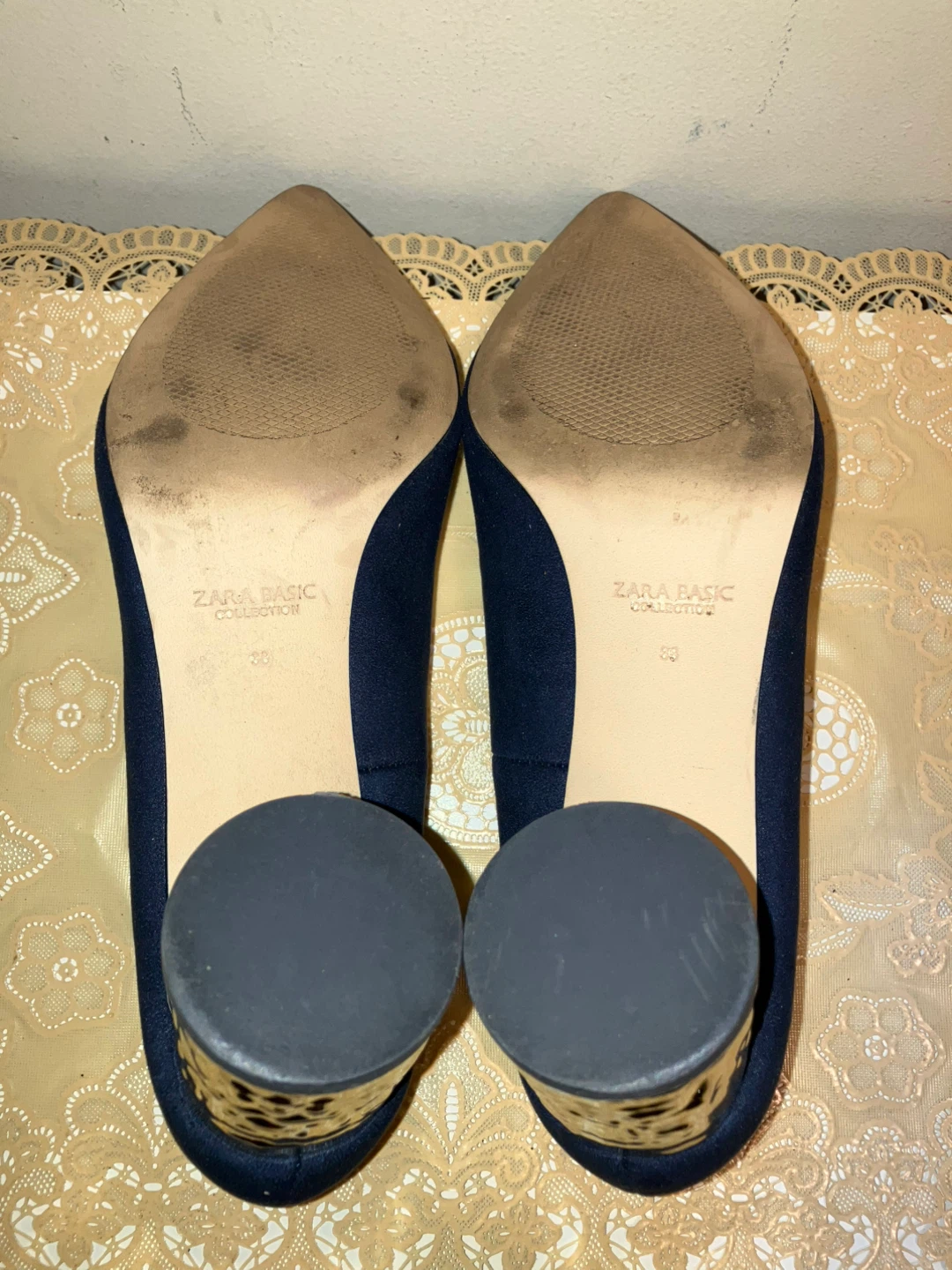 Zara Basic Collection Navy Suede Block Heels Size 38 - photo 4