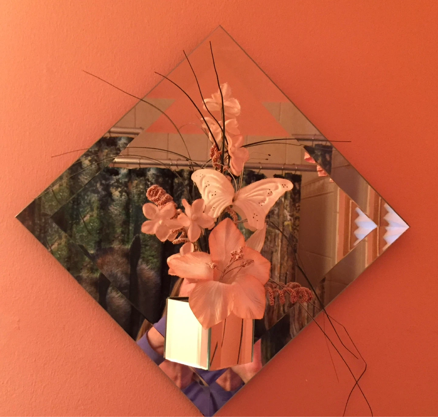 Decorative Mirror with Faux Flowers and Butterfly