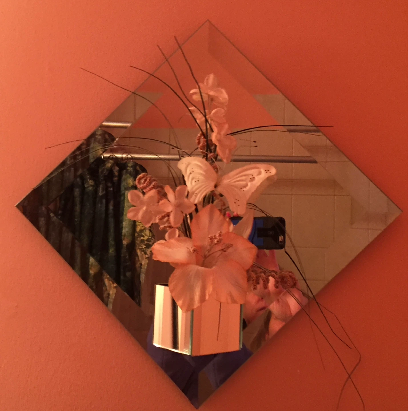 Decorative Mirror with Faux Flowers and Butterfly - photo 2