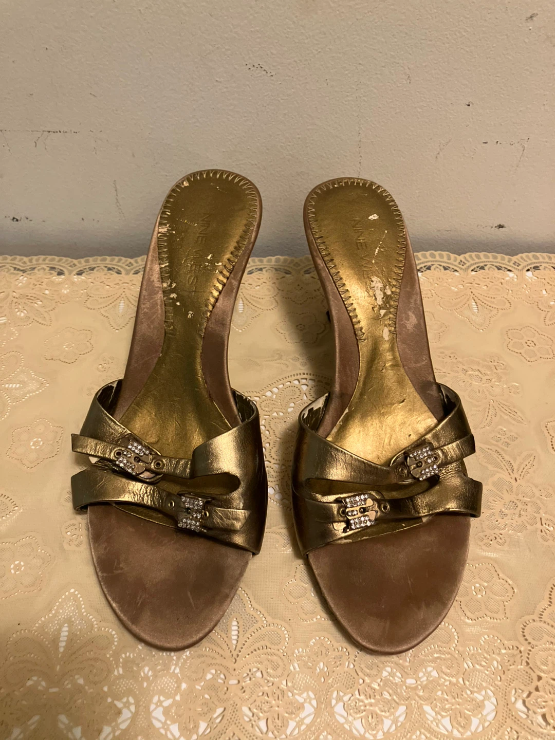 Nine West Gold Embellished Heeled Mules Size 6M