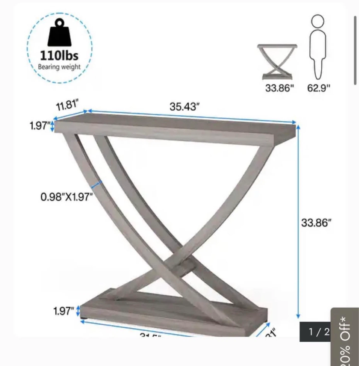 35 Inch Console Table - Brown - photo 3