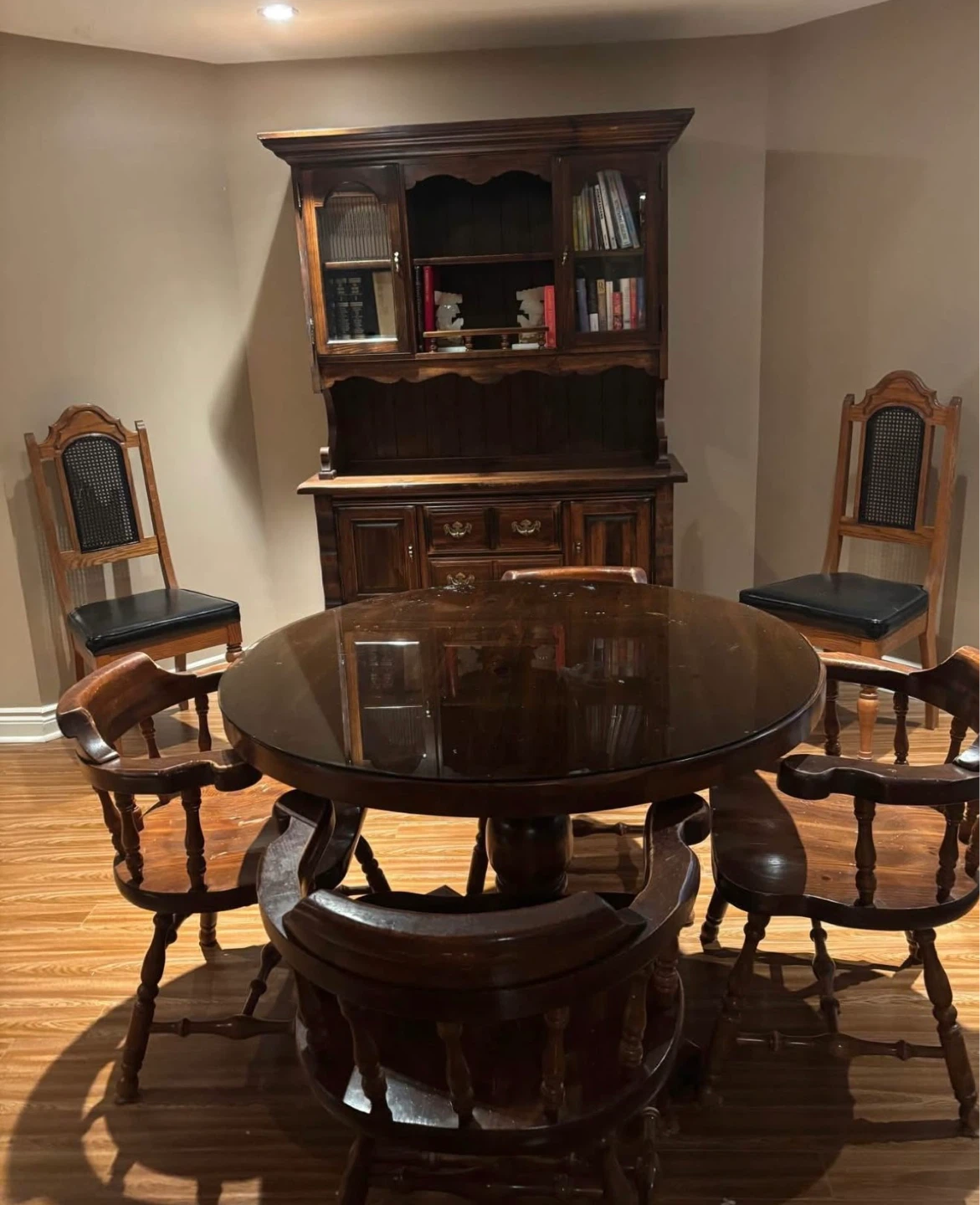 Wooden Dining Table Set with Hutch and Chairs