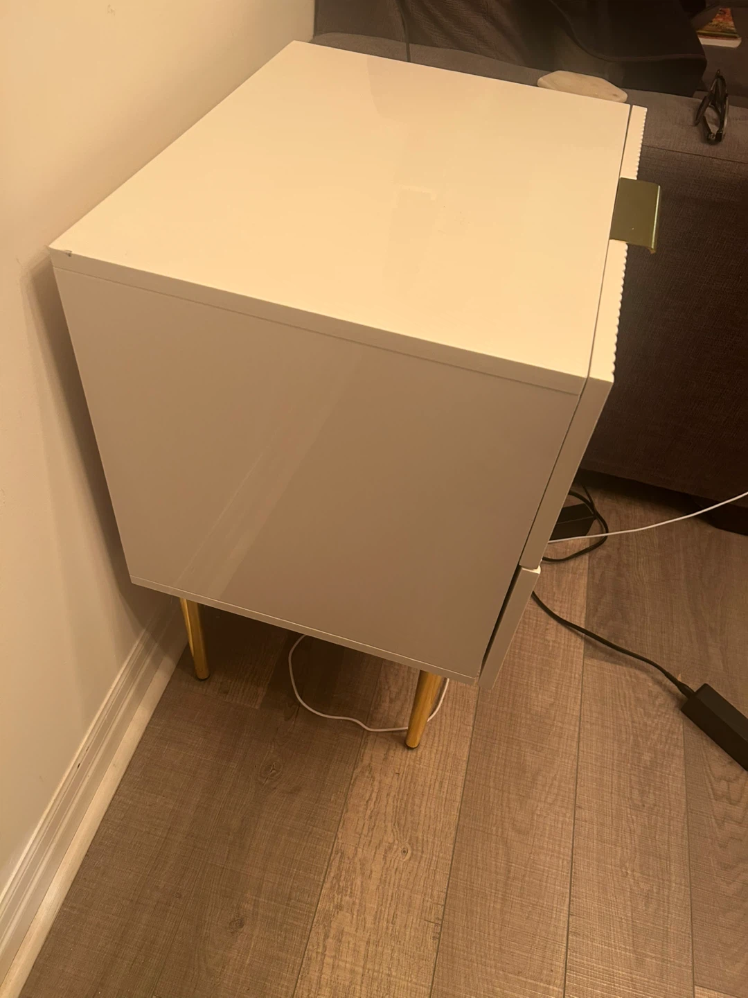 White 2-Drawer Nightstand with Gold Legs - photo 2