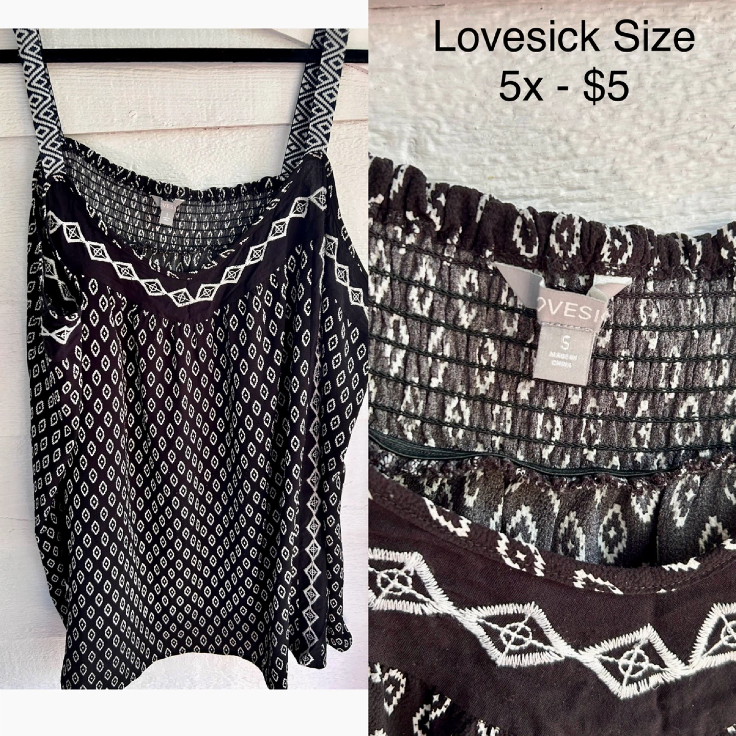 Lovesick Black and White Geometric Print Tank Top Size 5X