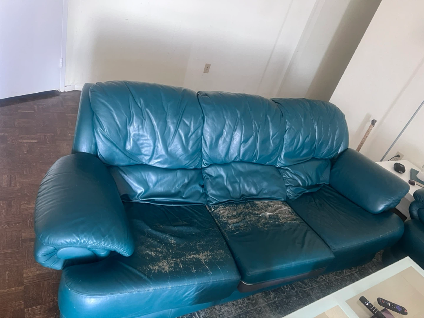 Teal Leather Sofa - photo 2