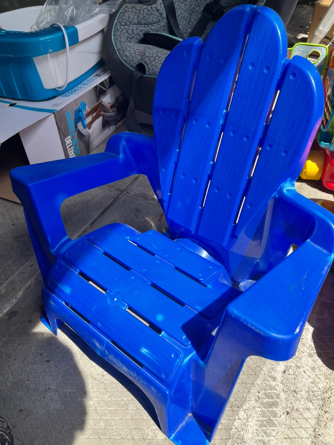 Blue kids chair and Red ride on Toy for kids 1-2years