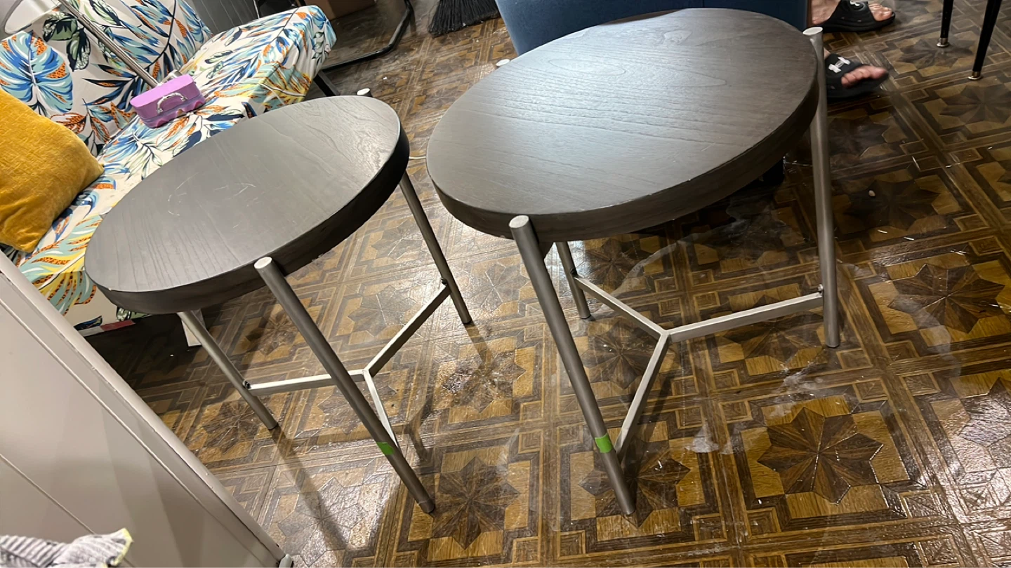 Round Wood Top Coffee Table with Metal Legs - photo 2