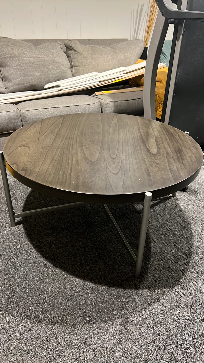 Round Wood Top Coffee Table with Metal Legs